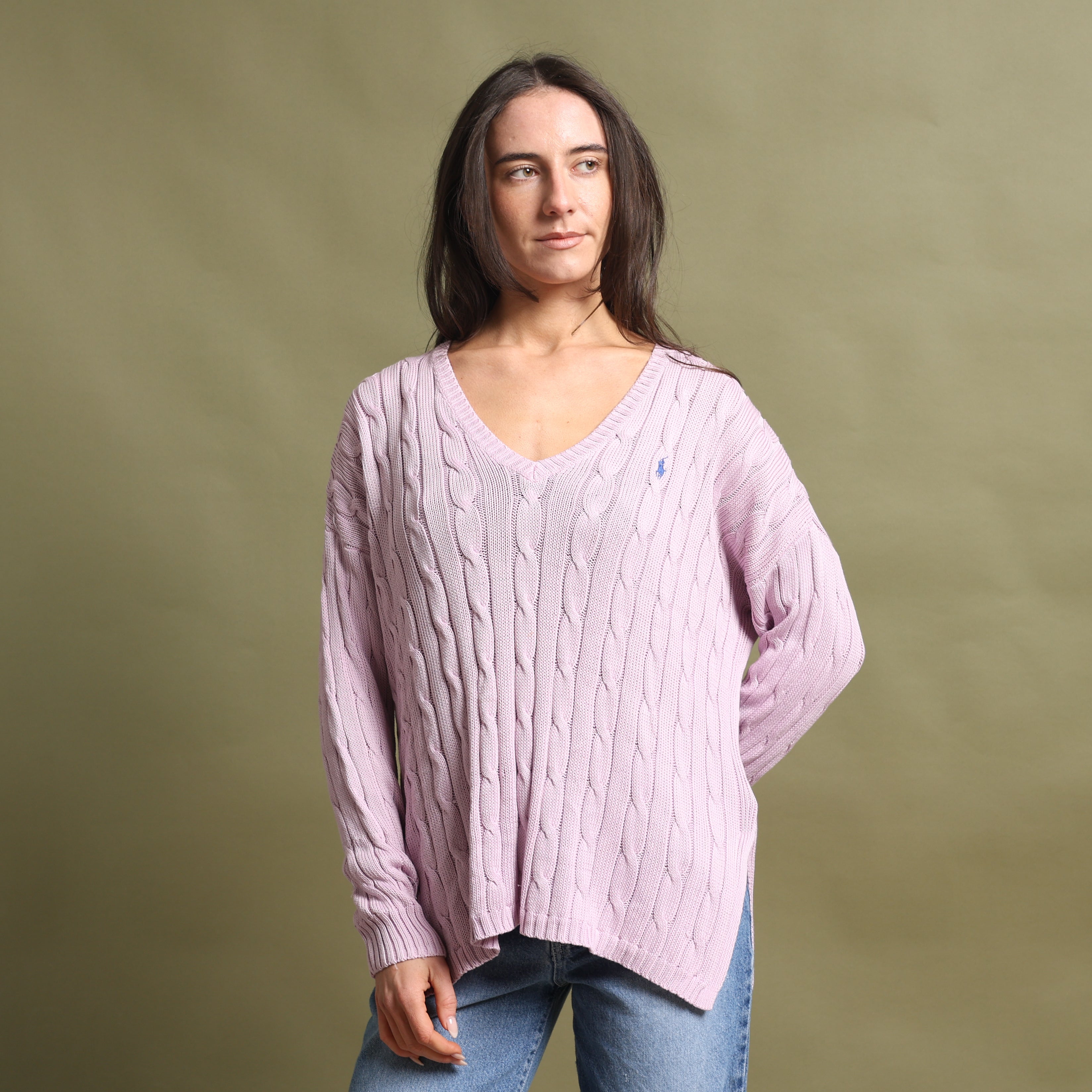 Vintage Polo Ralph Lauren V-Neck Jumper  L Pink Cotton