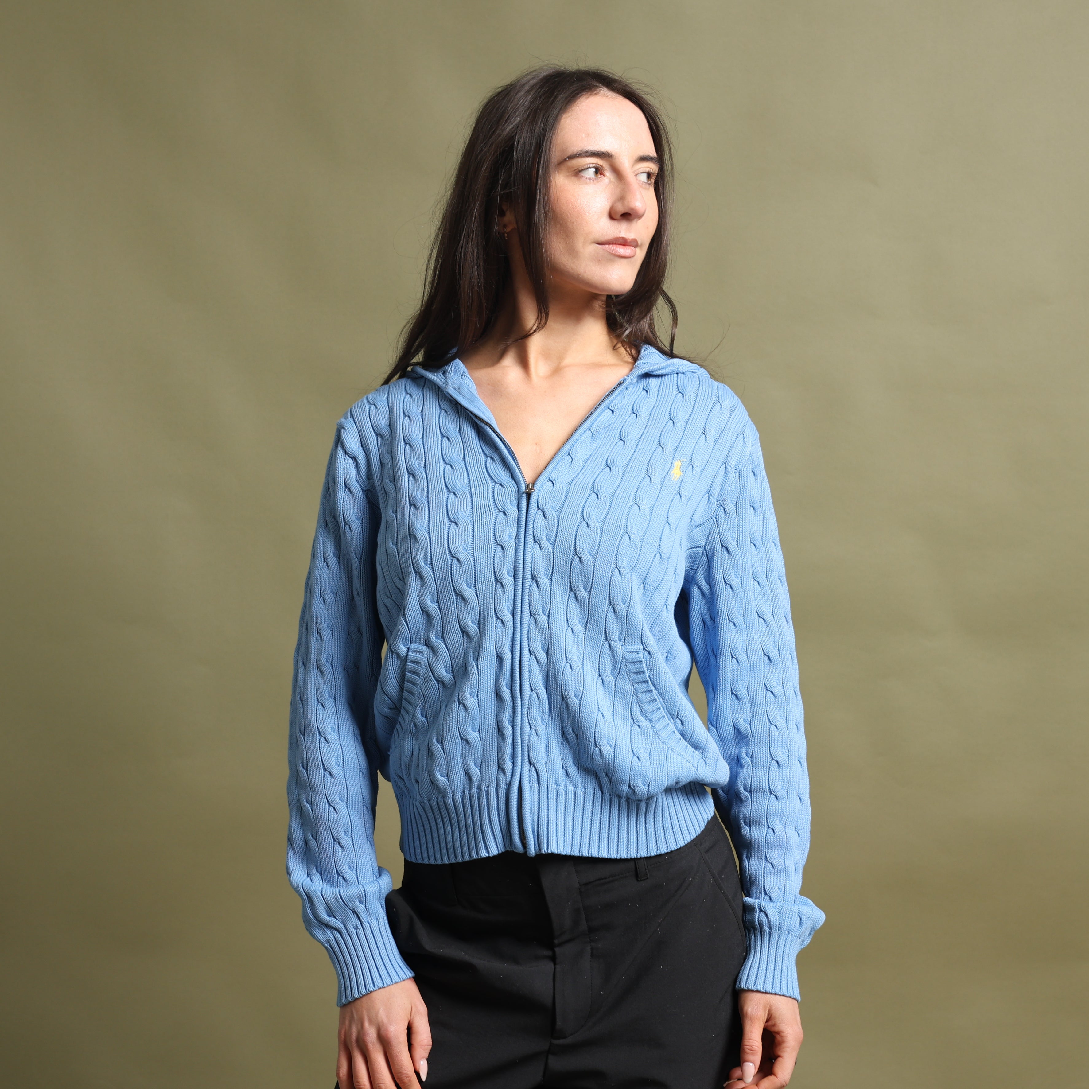 Vintage Ralph Lauren Full-Zip Jumper  L Blue Cotton