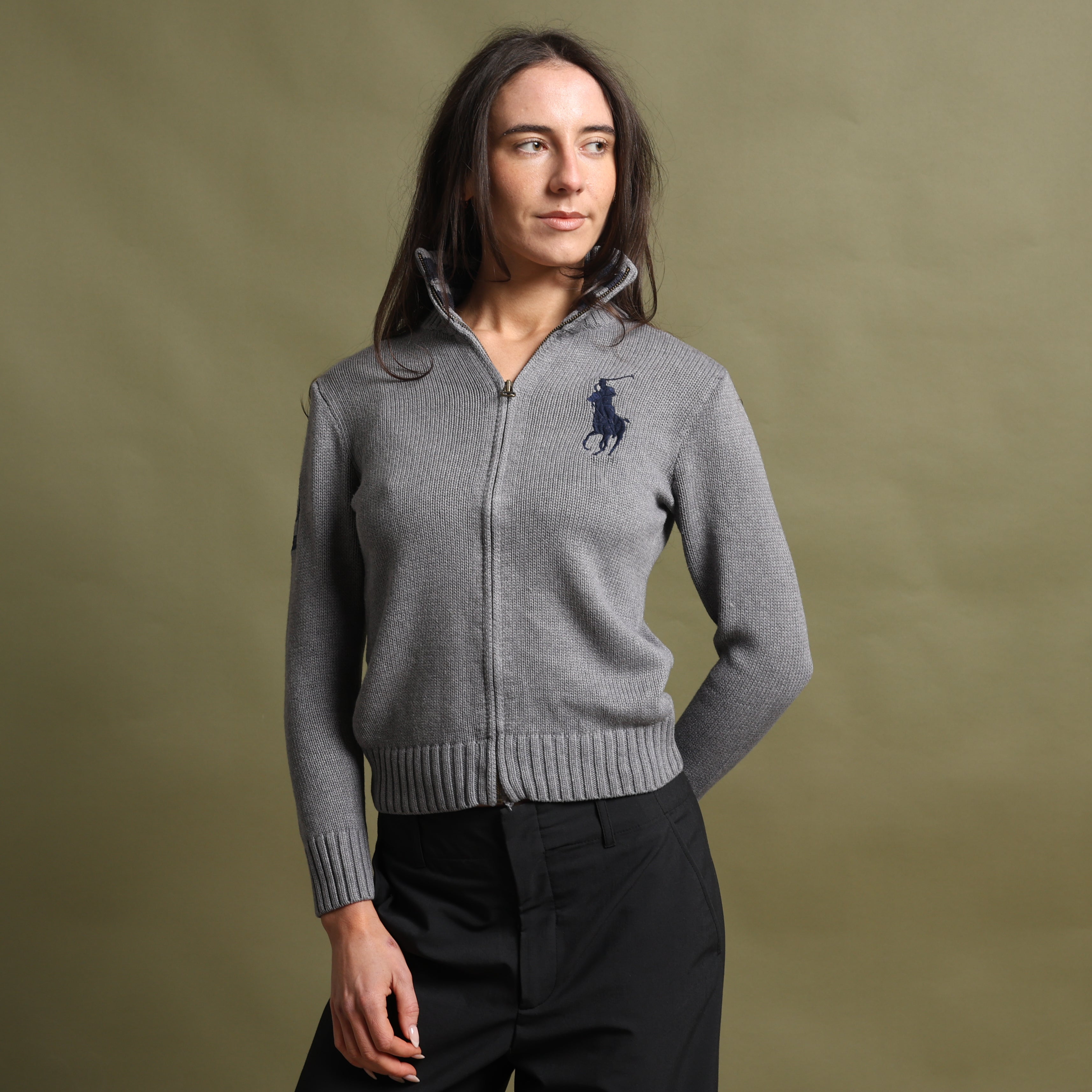 Vintage Polo Ralph Lauren Full-Zip Jumper  M Grey Cotton