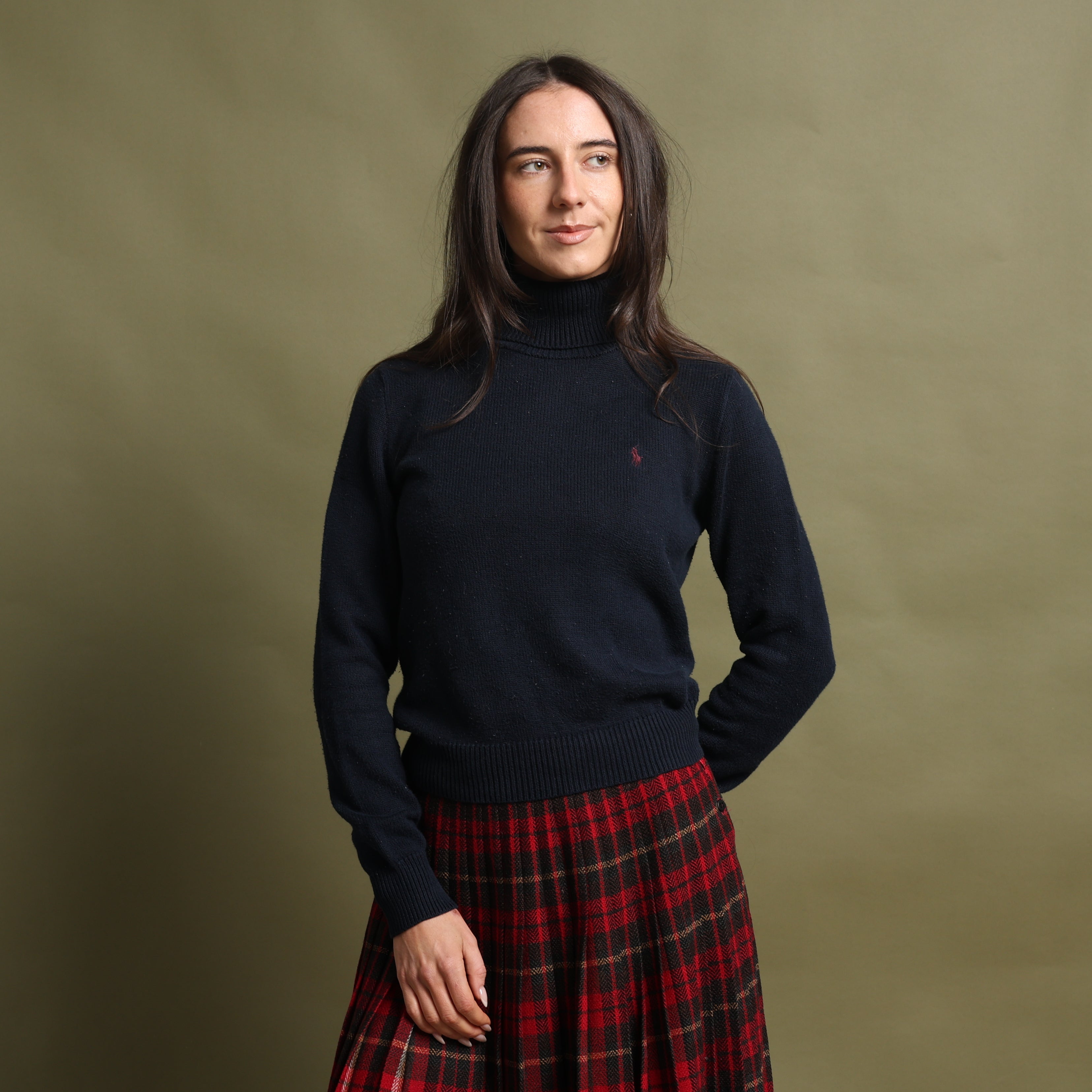 Vintage Polo Ralph Lauren Turtleneck Jumper M Navy Blue Cotton