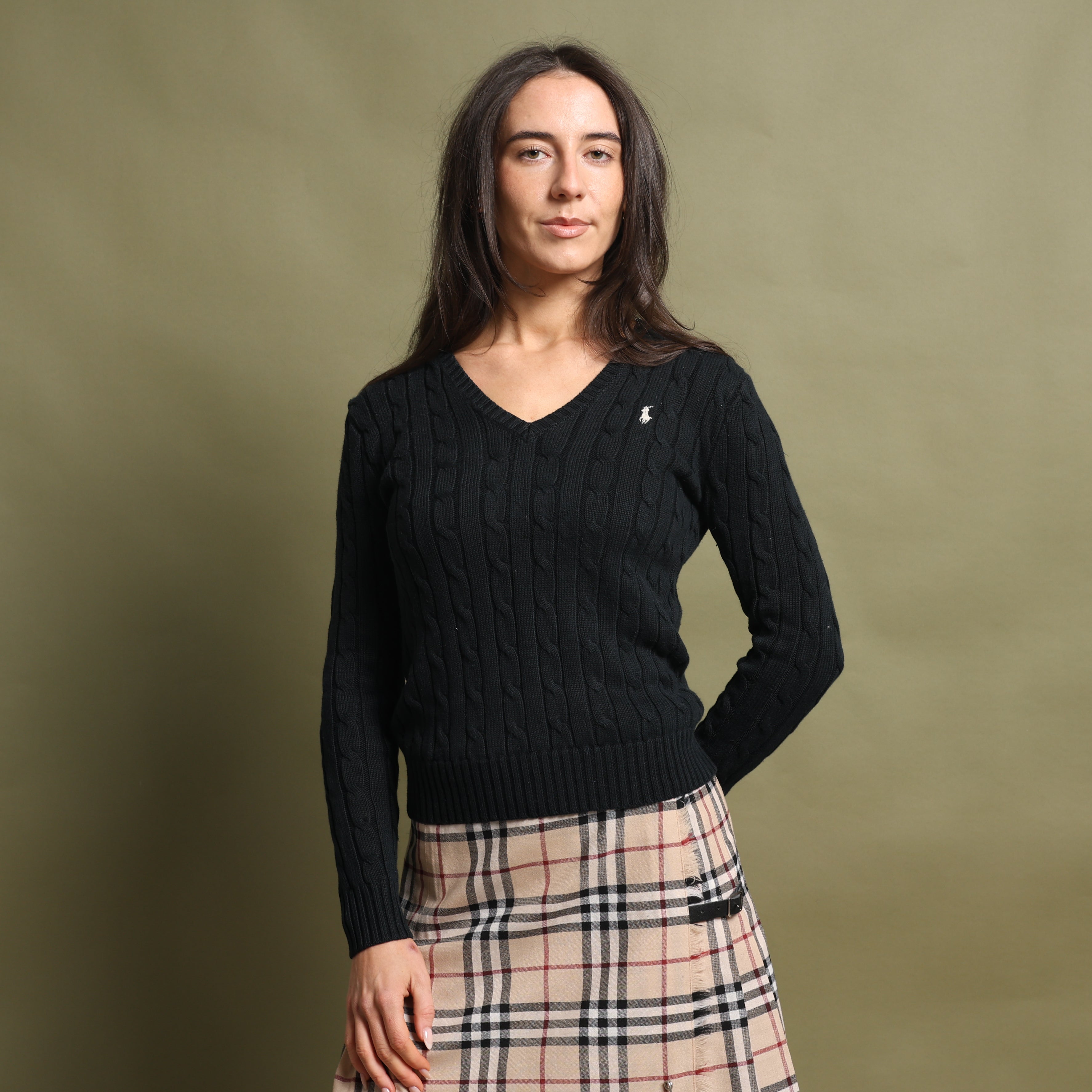 Vintage Polo Ralph Lauren V-Neck Jumper  XS Black Cotton