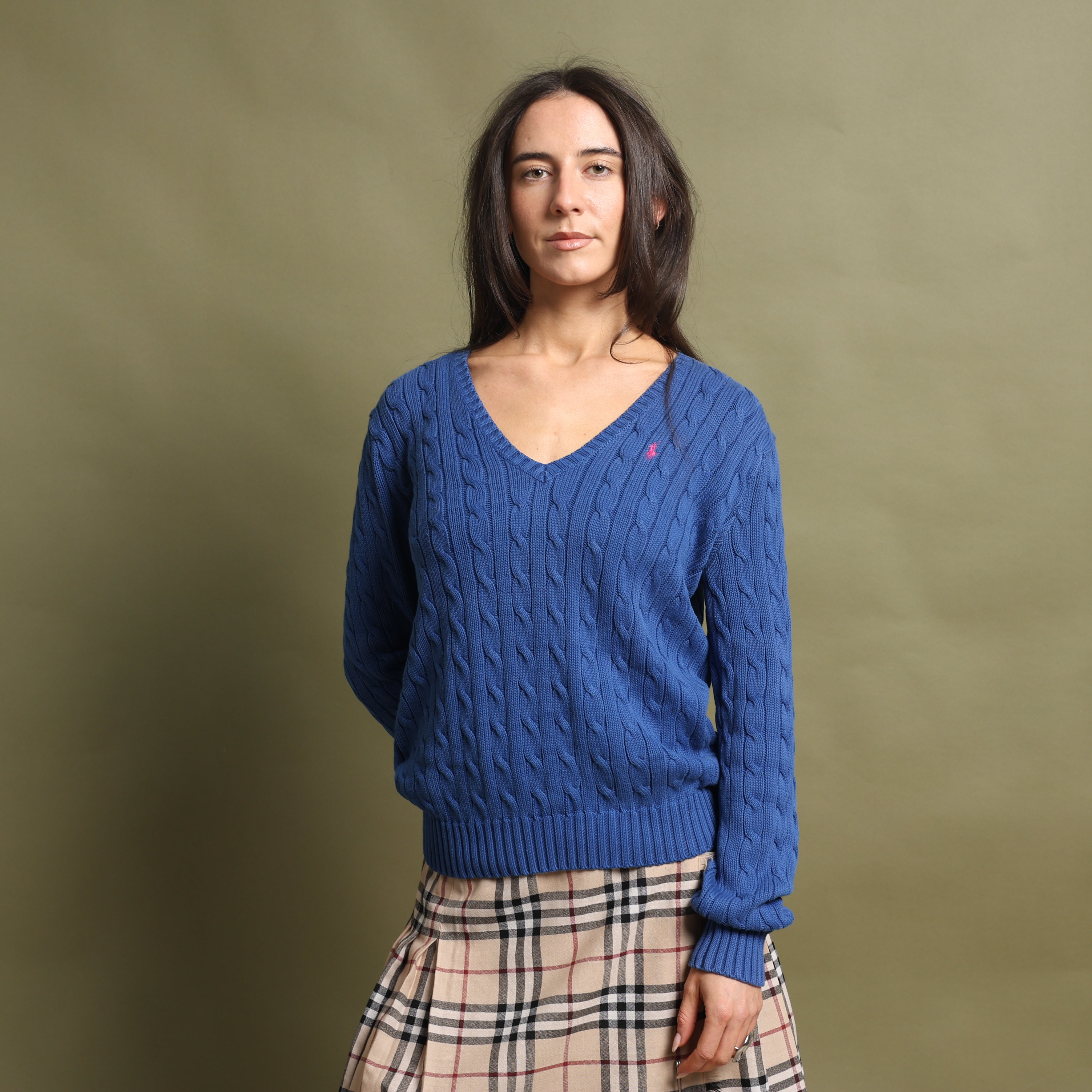 Vintage Polo Ralph Lauren V-Neck Jumper  L Blue Cotton