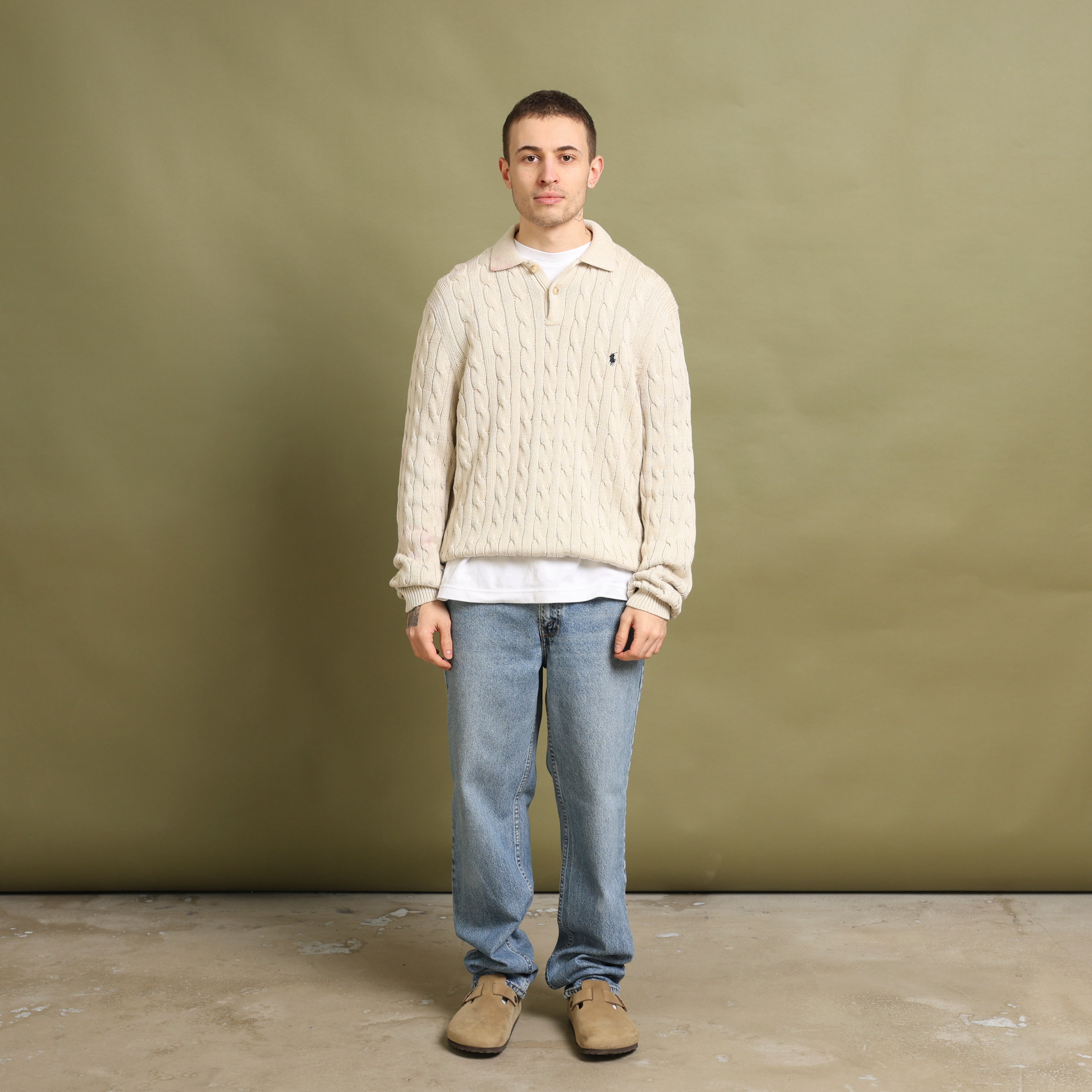 Vintage Polo Ralph Lauren Button-up Jumper L Cream Cotton