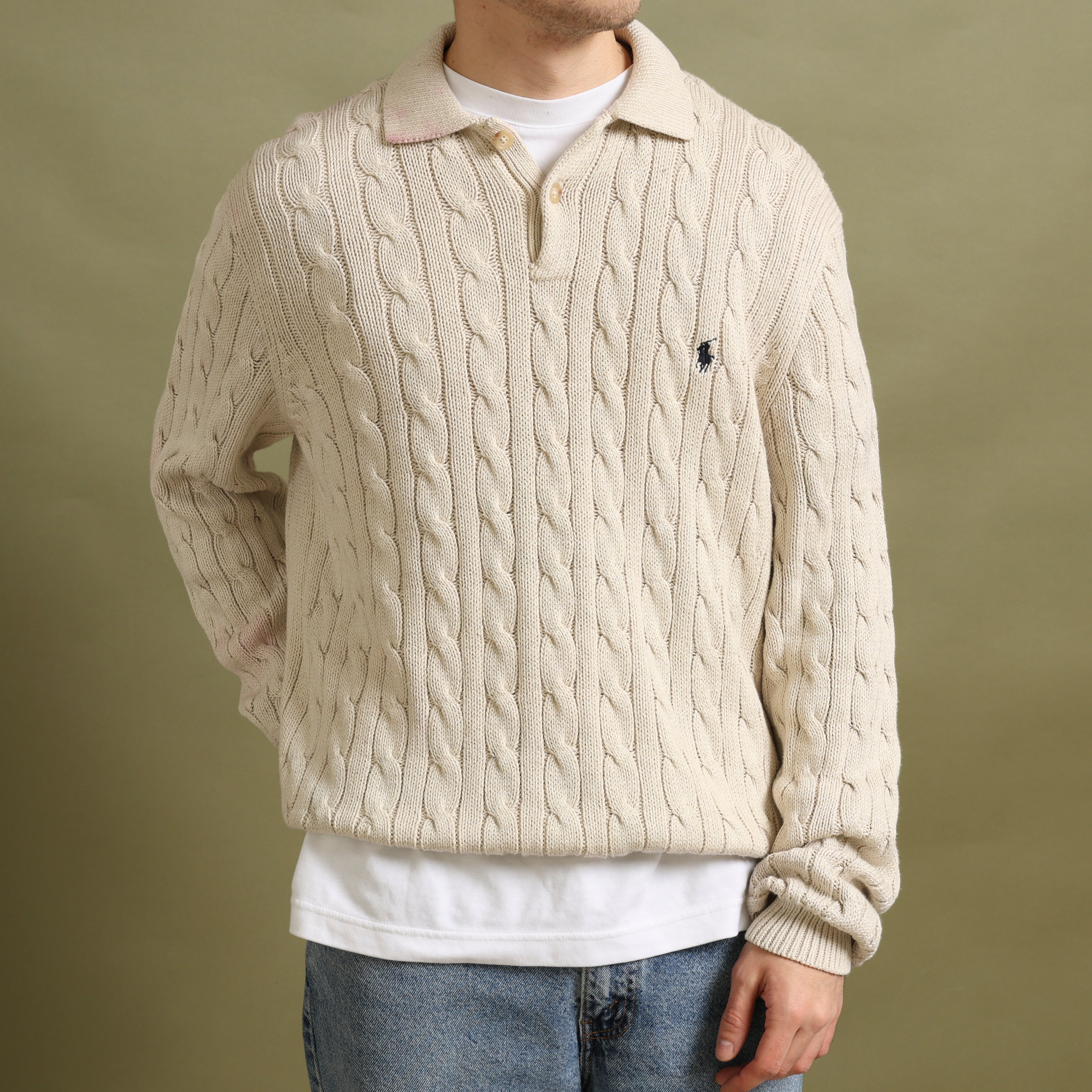 Vintage Polo Ralph Lauren Button-up Jumper L Cream Cotton