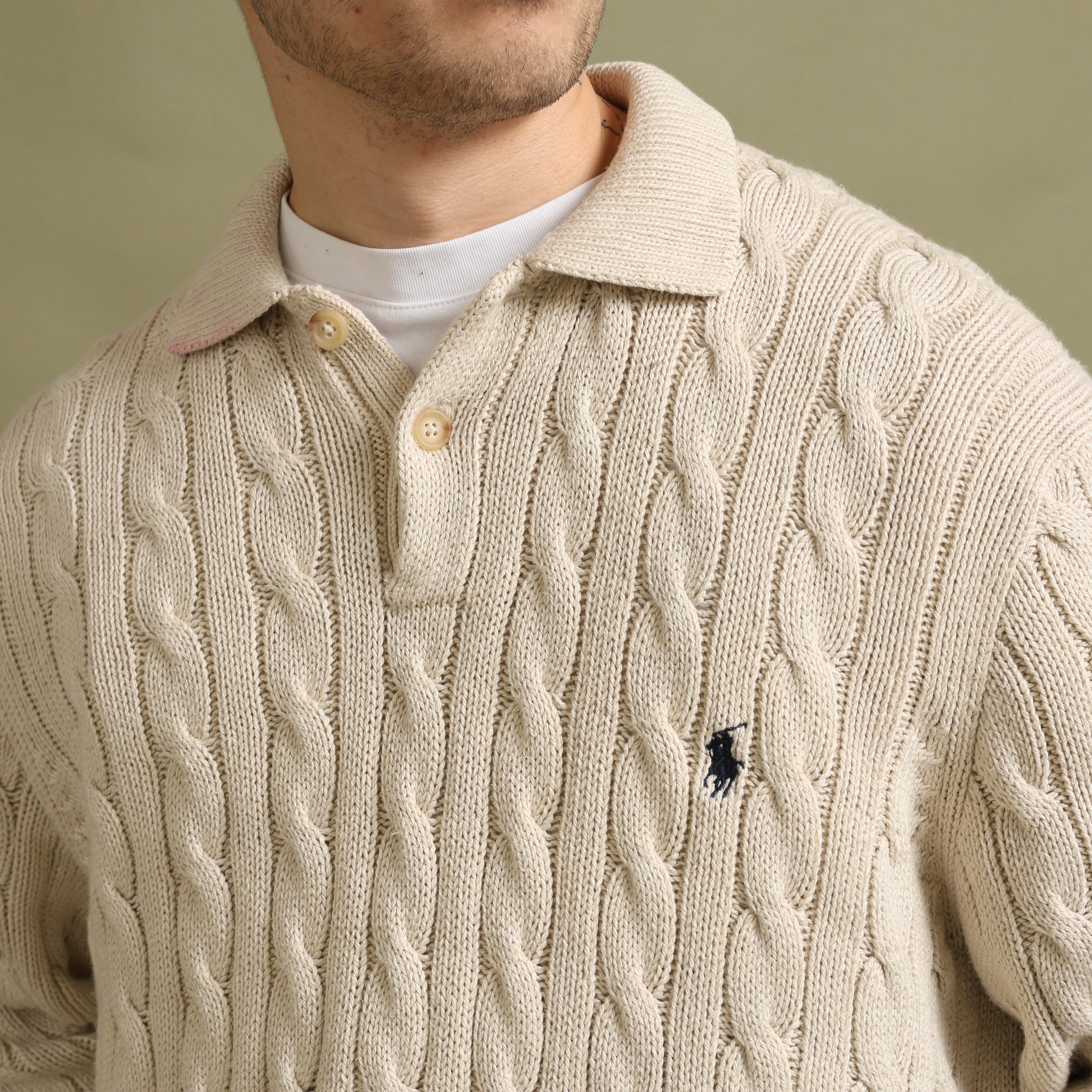Vintage Polo Ralph Lauren Button-up Jumper L Cream Cotton