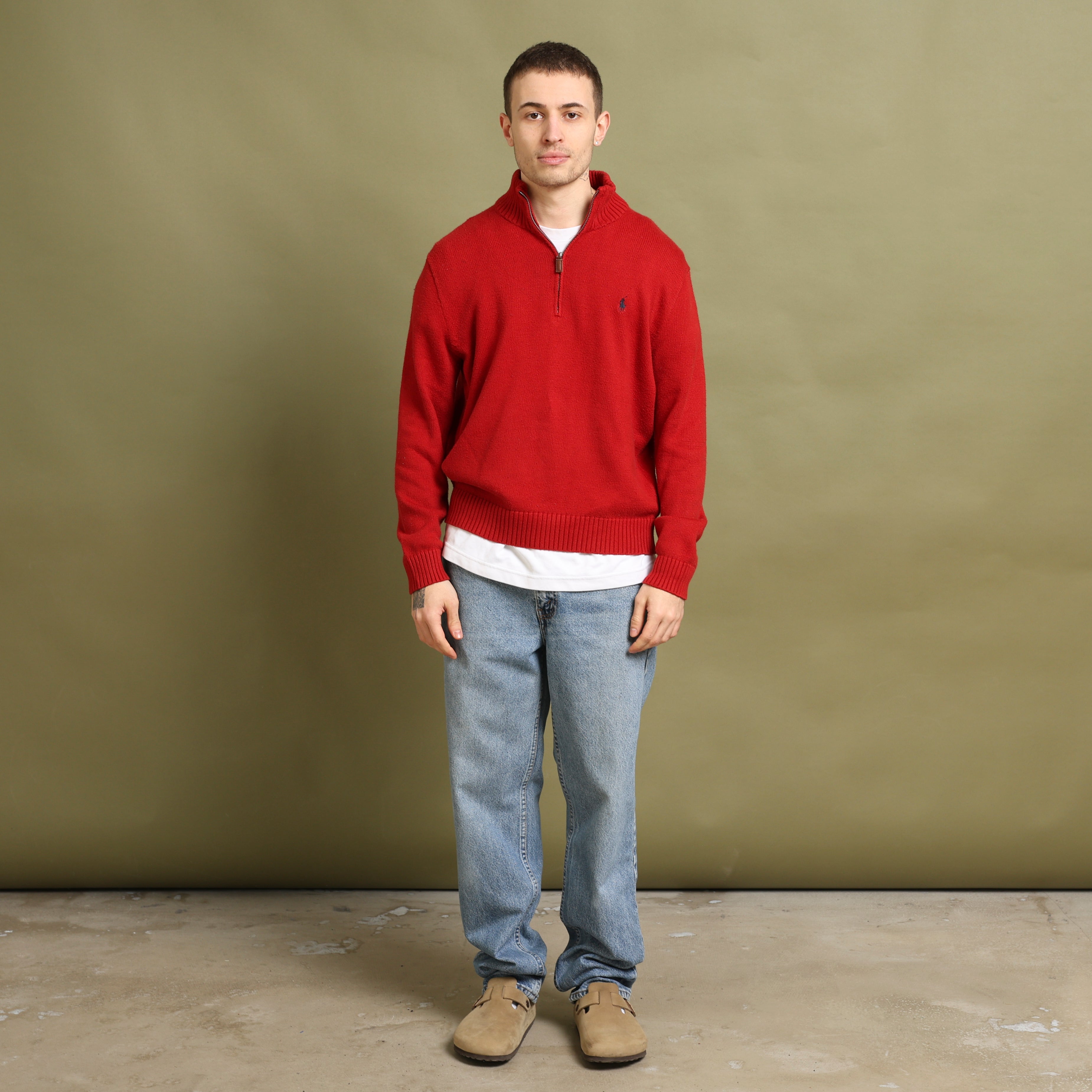 Vintage Polo Ralph Lauren 1/4 Zip Jumper  M Red Cotton