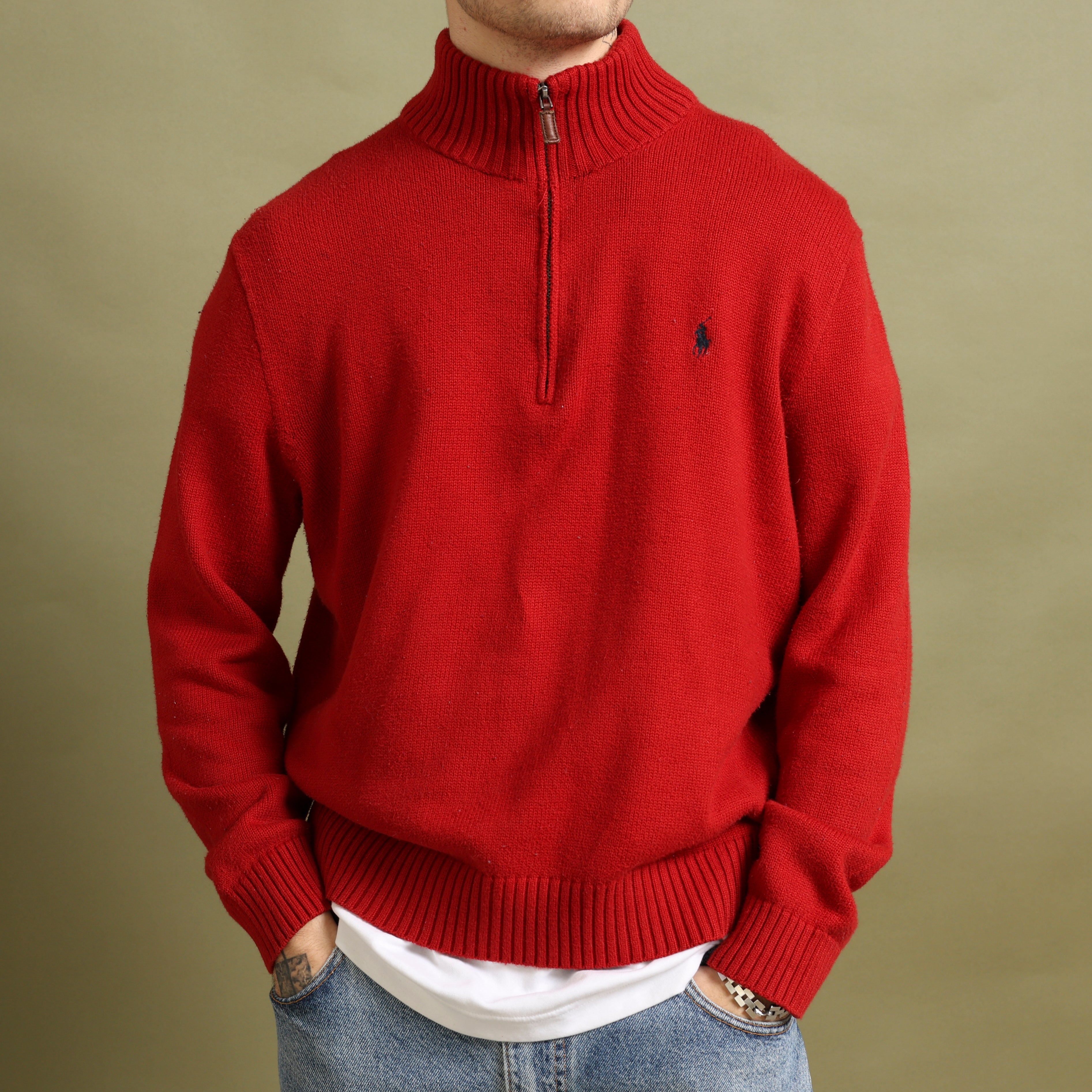Vintage Polo Ralph Lauren 1/4 Zip Jumper  M Red Cotton