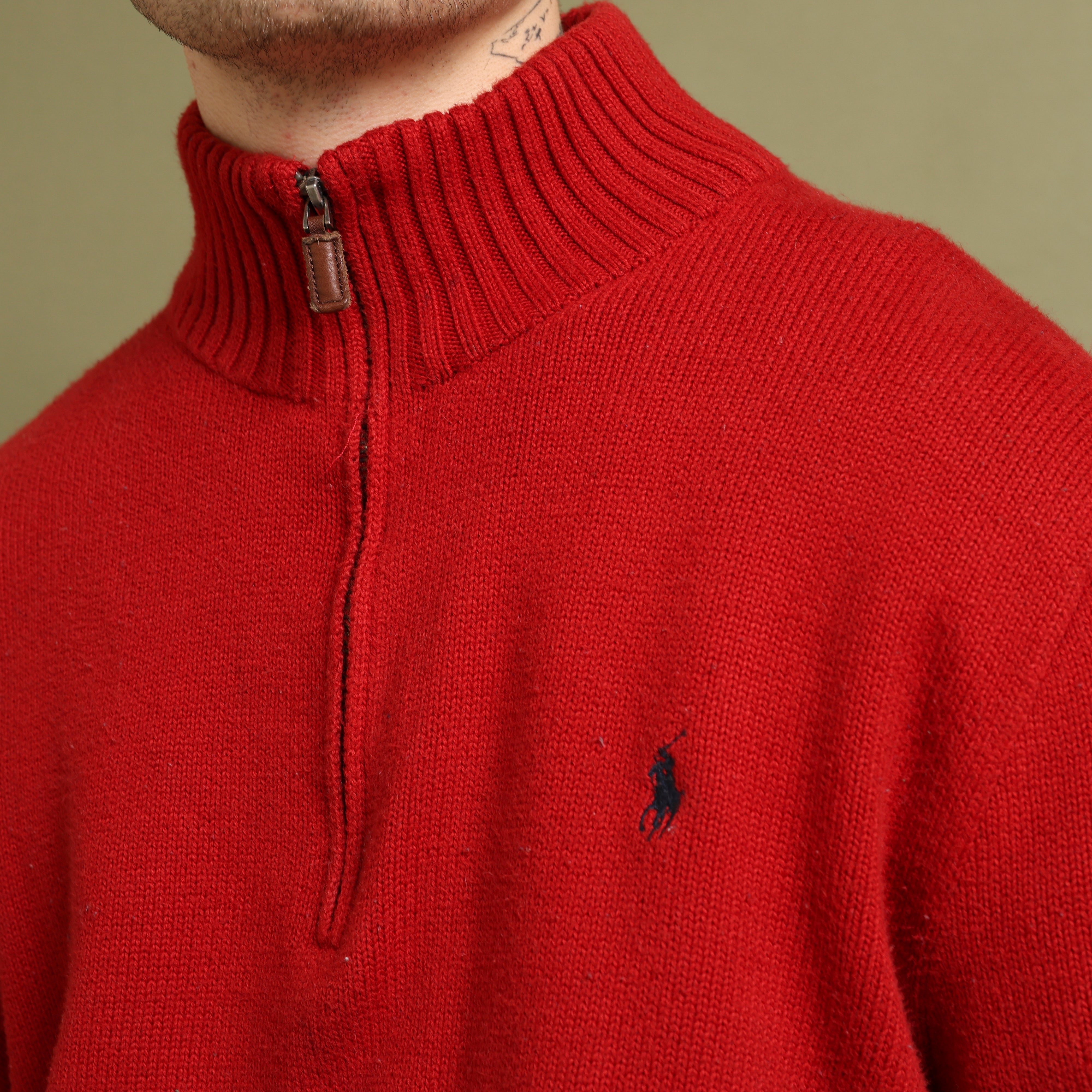 Vintage Polo Ralph Lauren 1/4 Zip Jumper  M Red Cotton