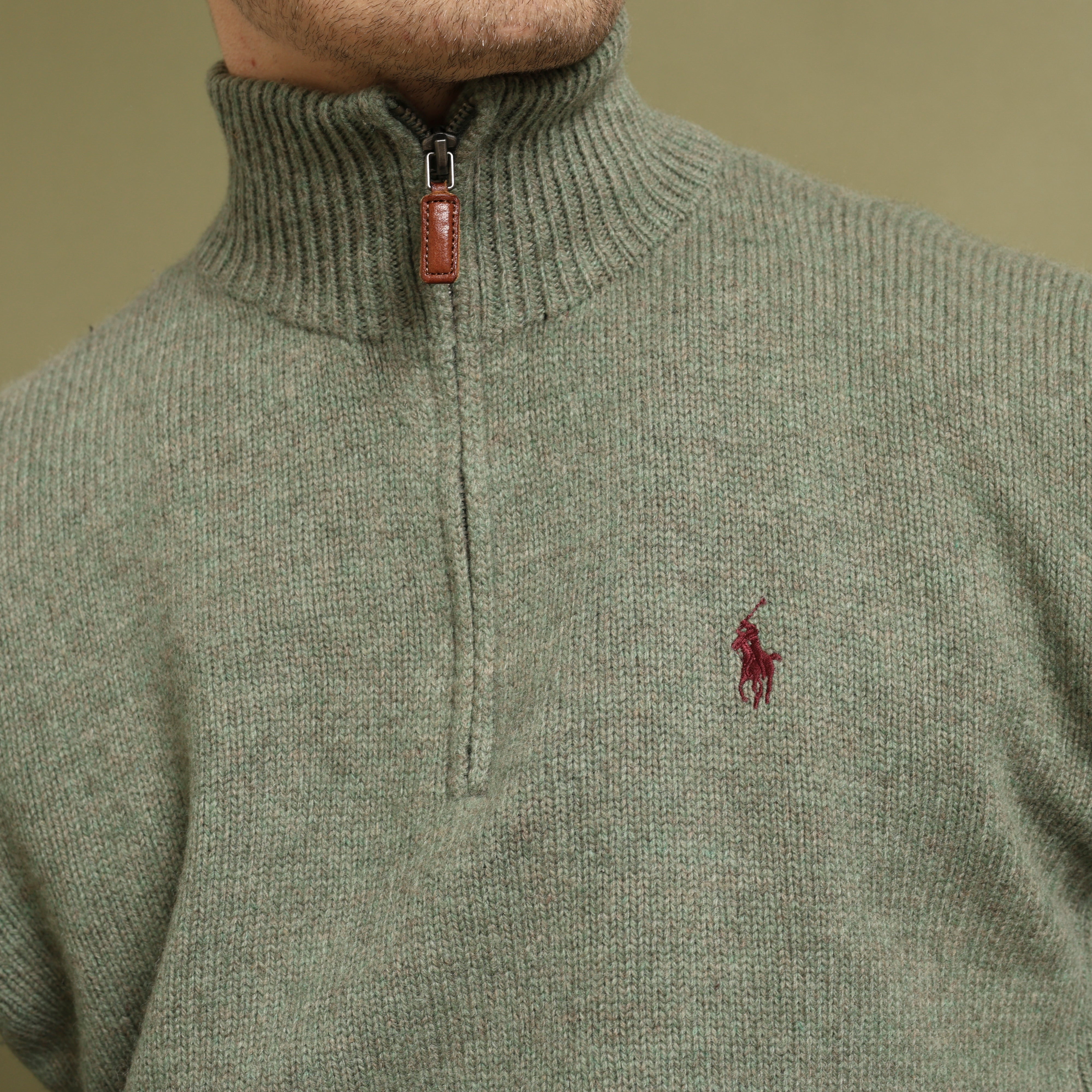 Vintage Polo Ralph Lauren 1/4 Zip Jumper  M Green Wool