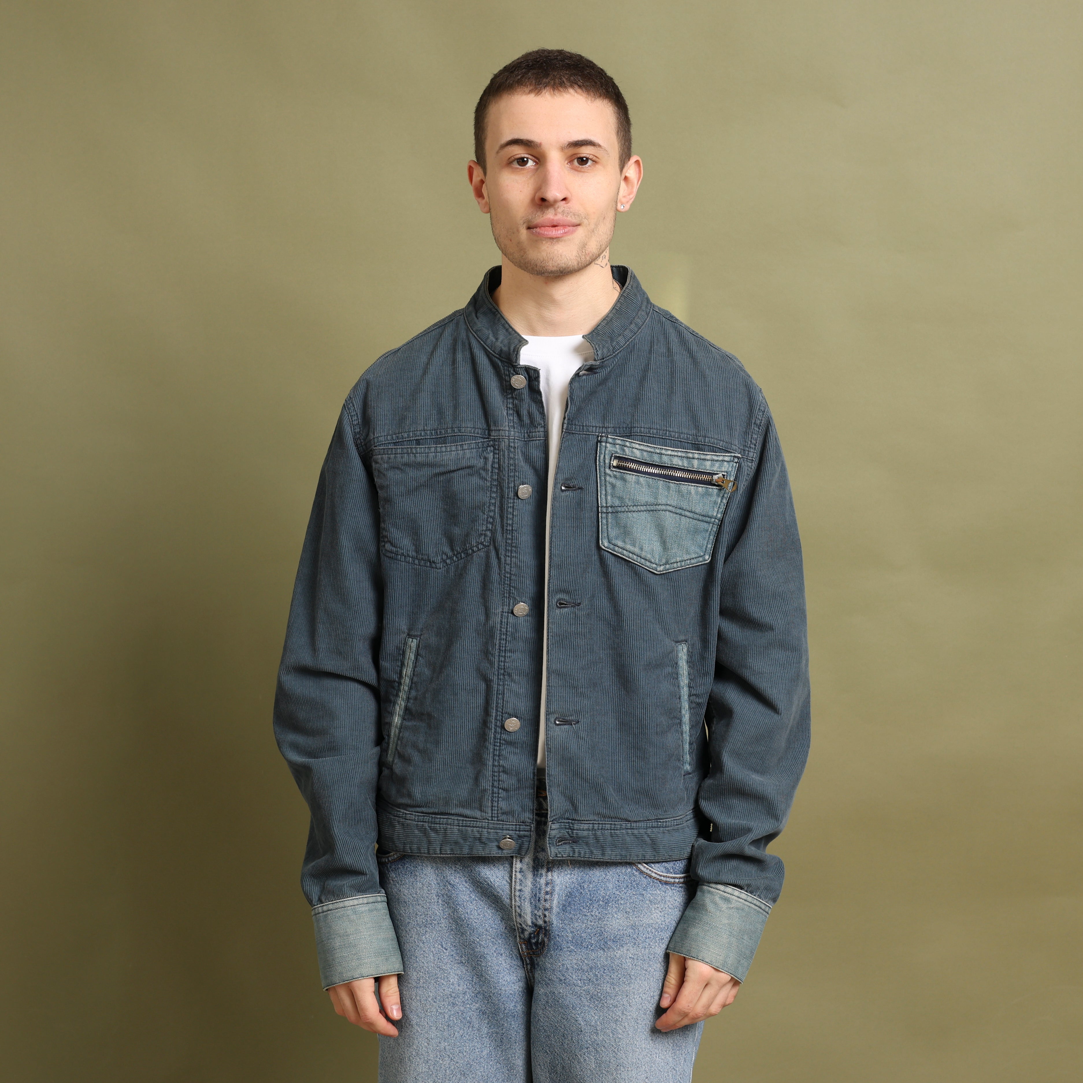Vintage Armani Jeans Chore Jacket M Blue Corduroy
