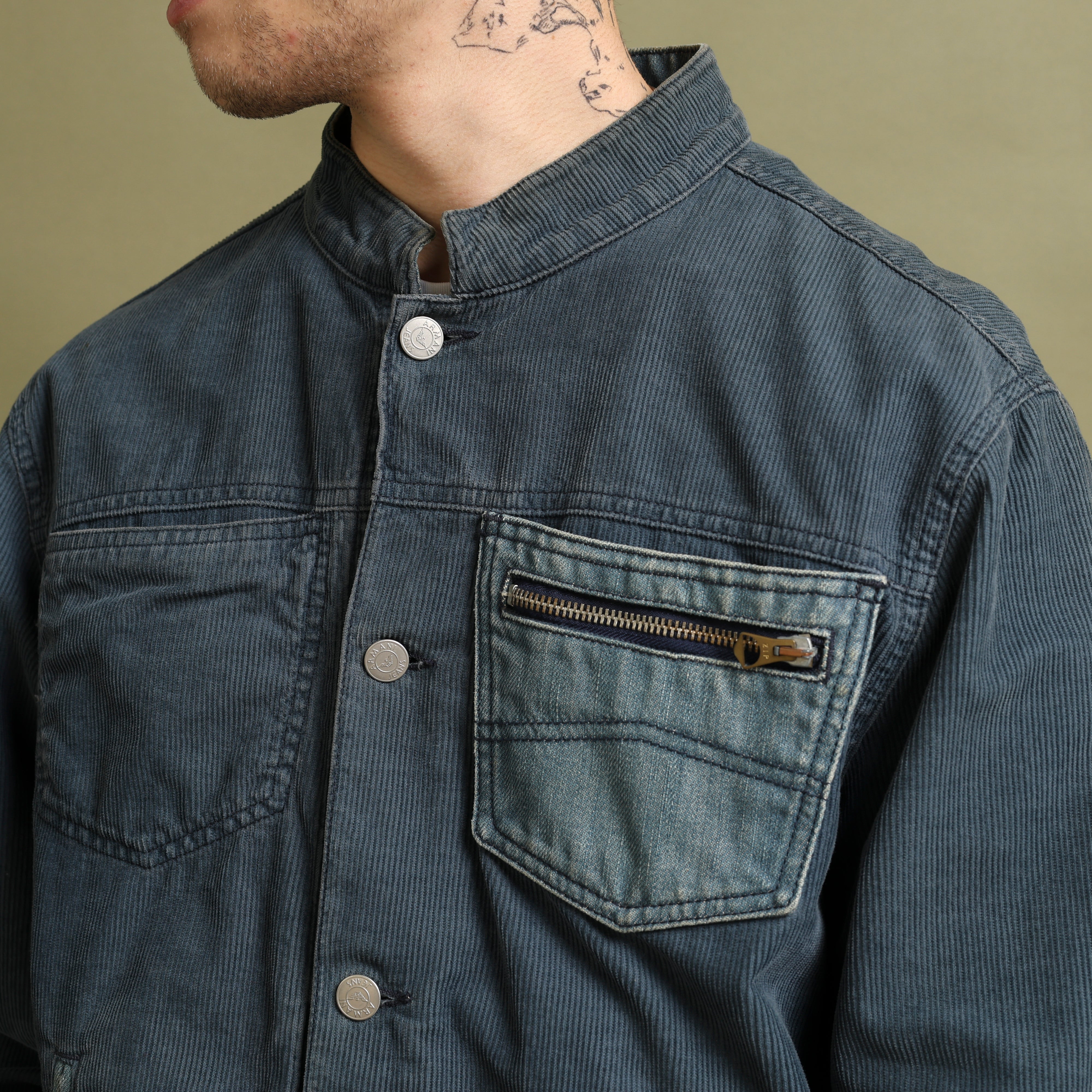 Vintage Armani Jeans Chore Jacket M Blue Corduroy