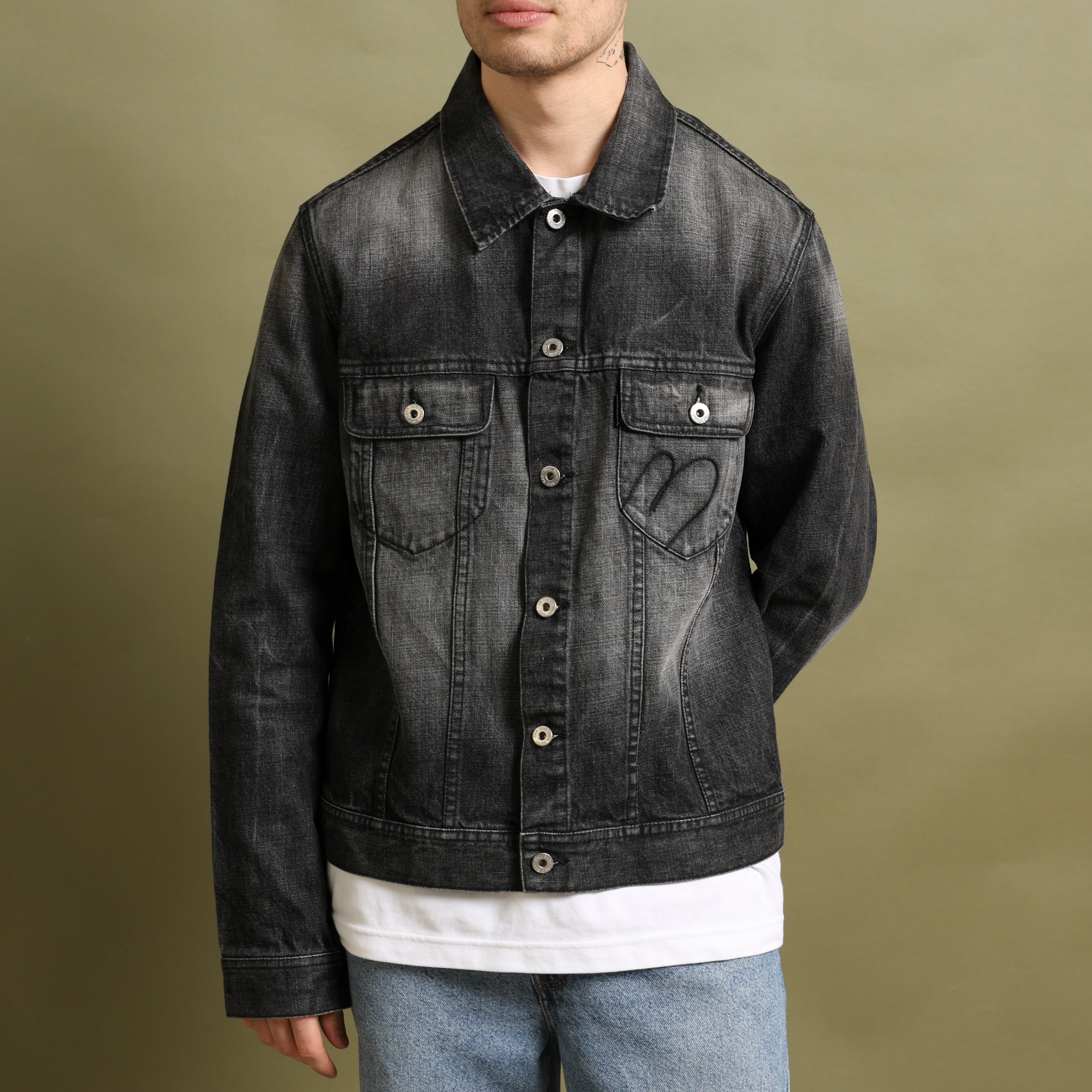 Vintage Y2K Denim Jacket M Black Faded Denim