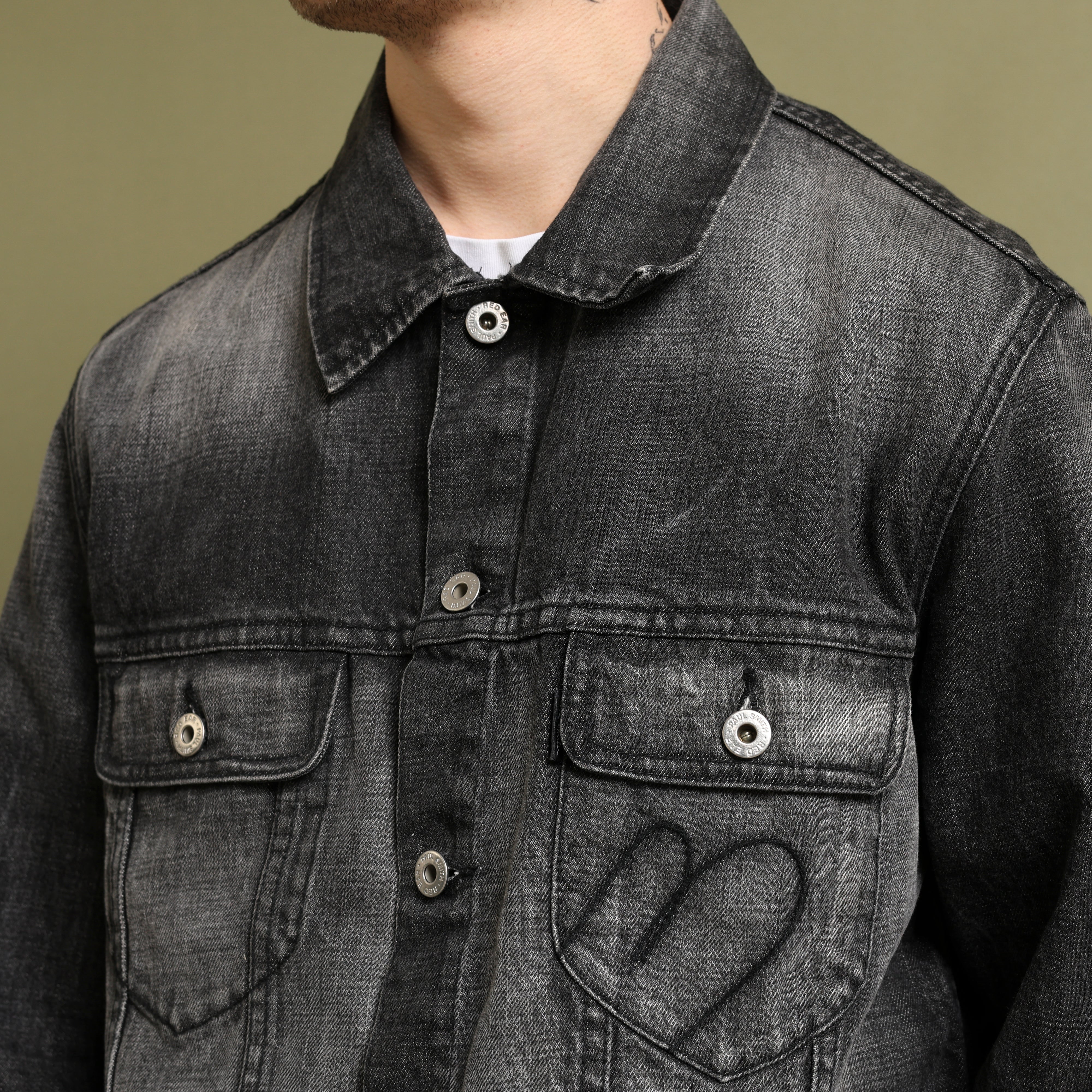 Vintage Y2K Denim Jacket M Black Faded Denim