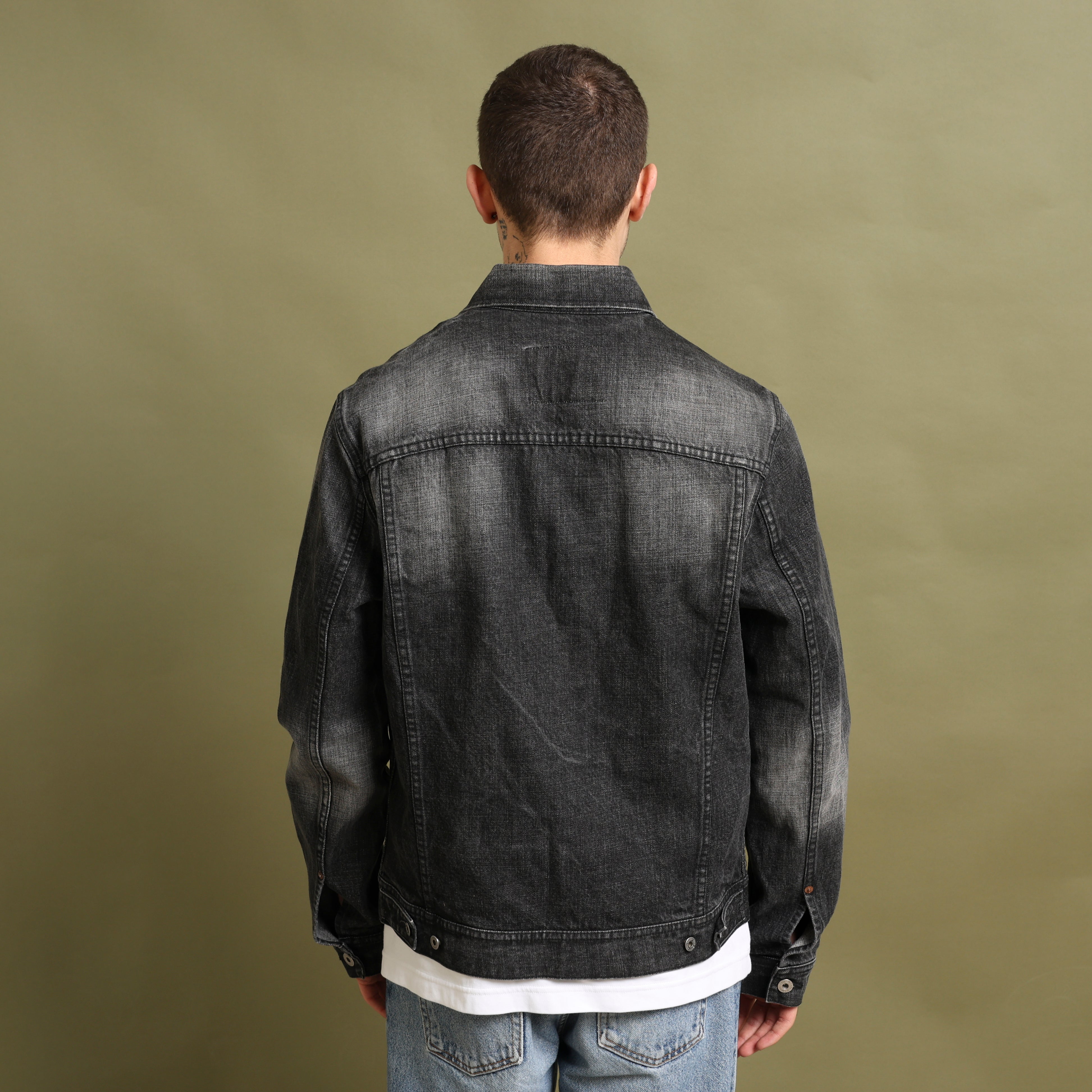 Vintage Y2K Denim Jacket M Black Faded Denim