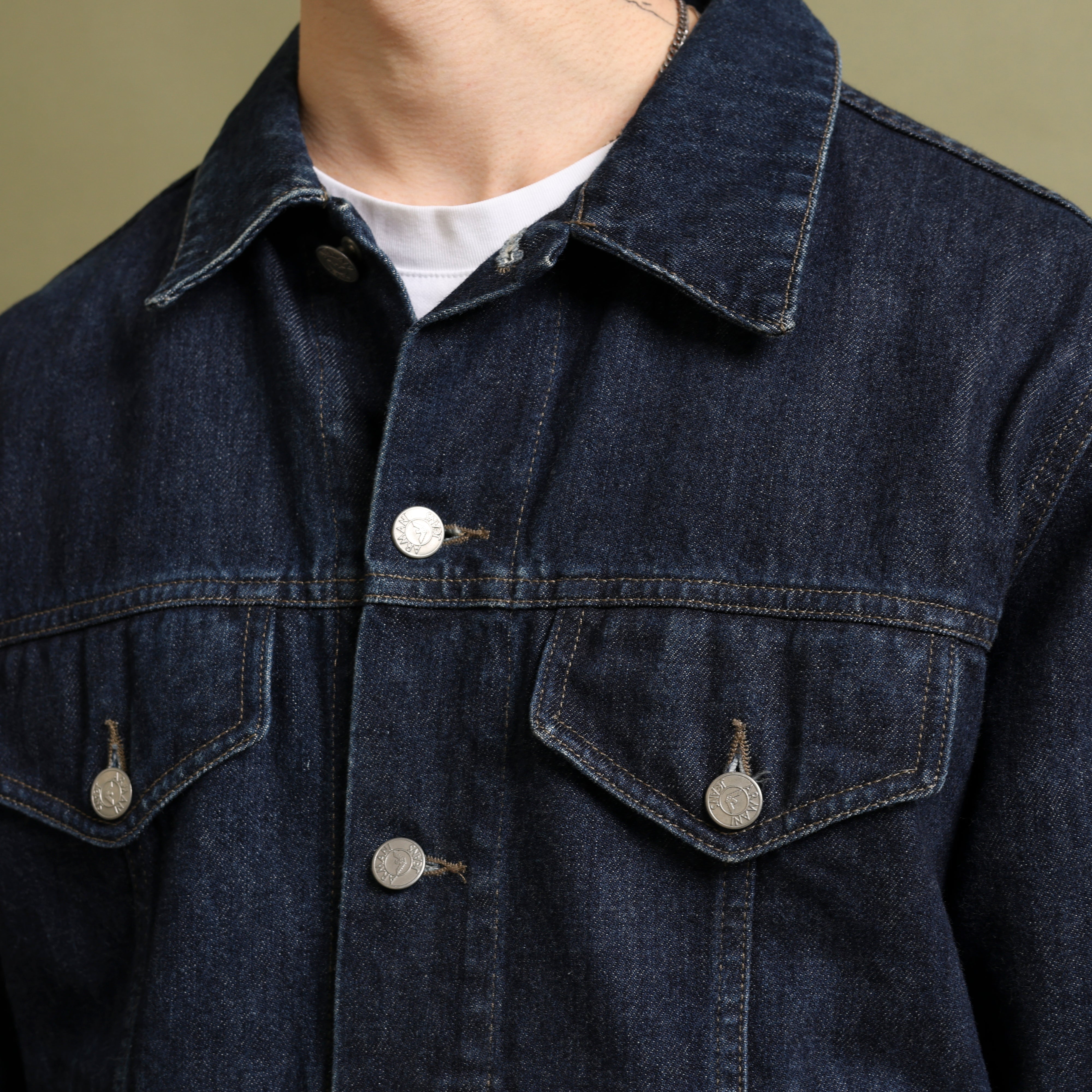 Vintage Armani Jeans Denim Jacket M Dark Blue Denim