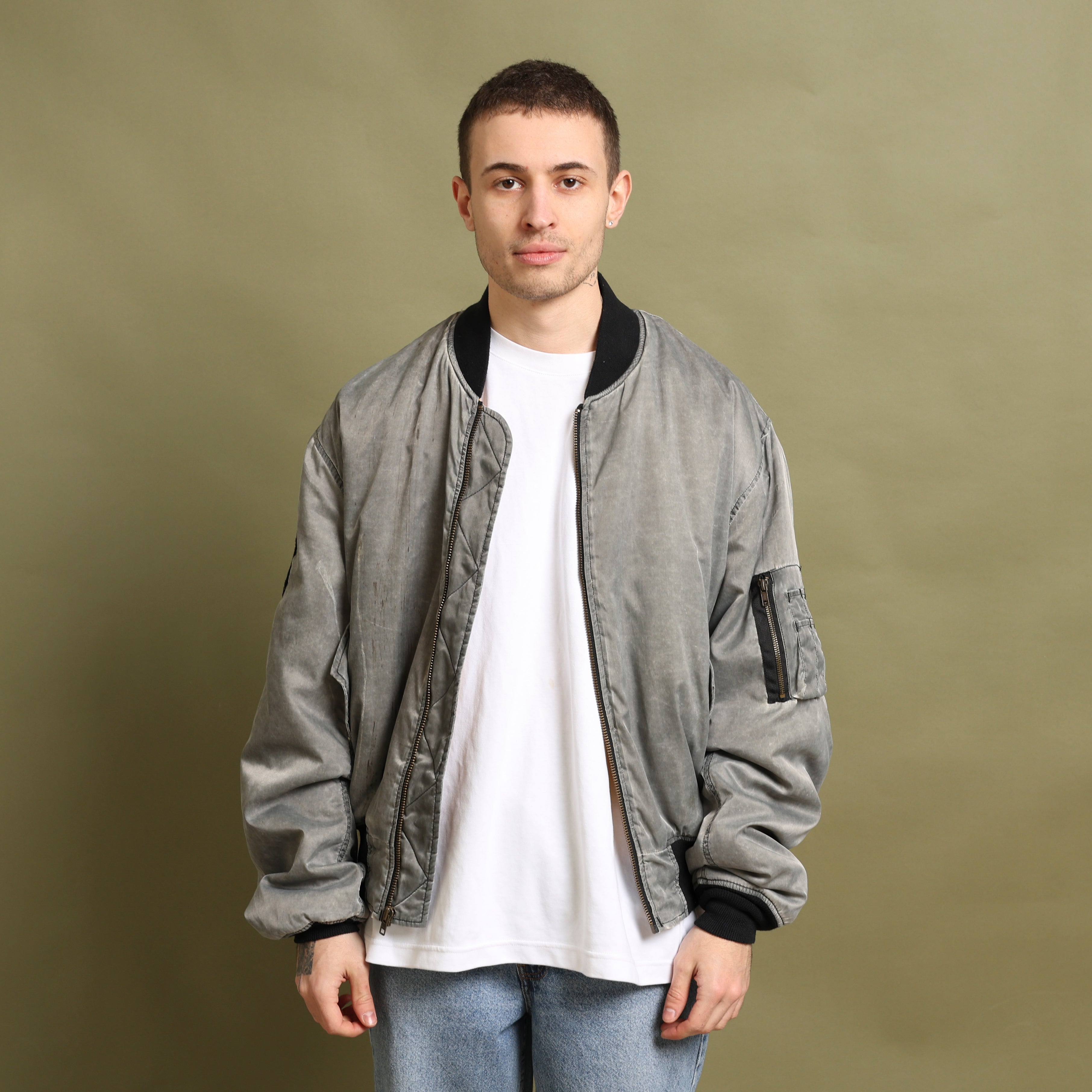 Vintage Harley Davidson Bomber Jacket M Grey Polyester