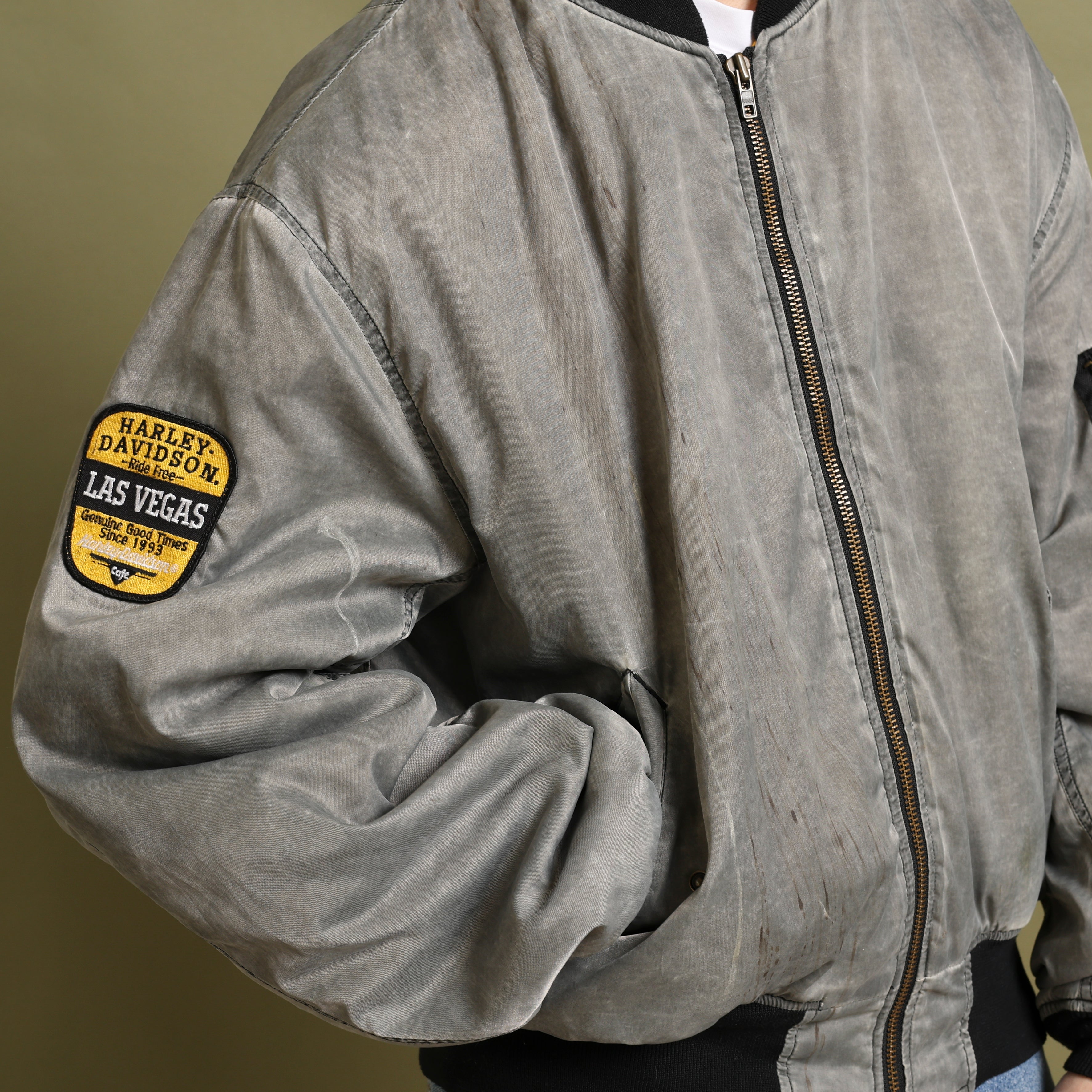 Vintage Harley Davidson Bomber Jacket M Grey Polyester