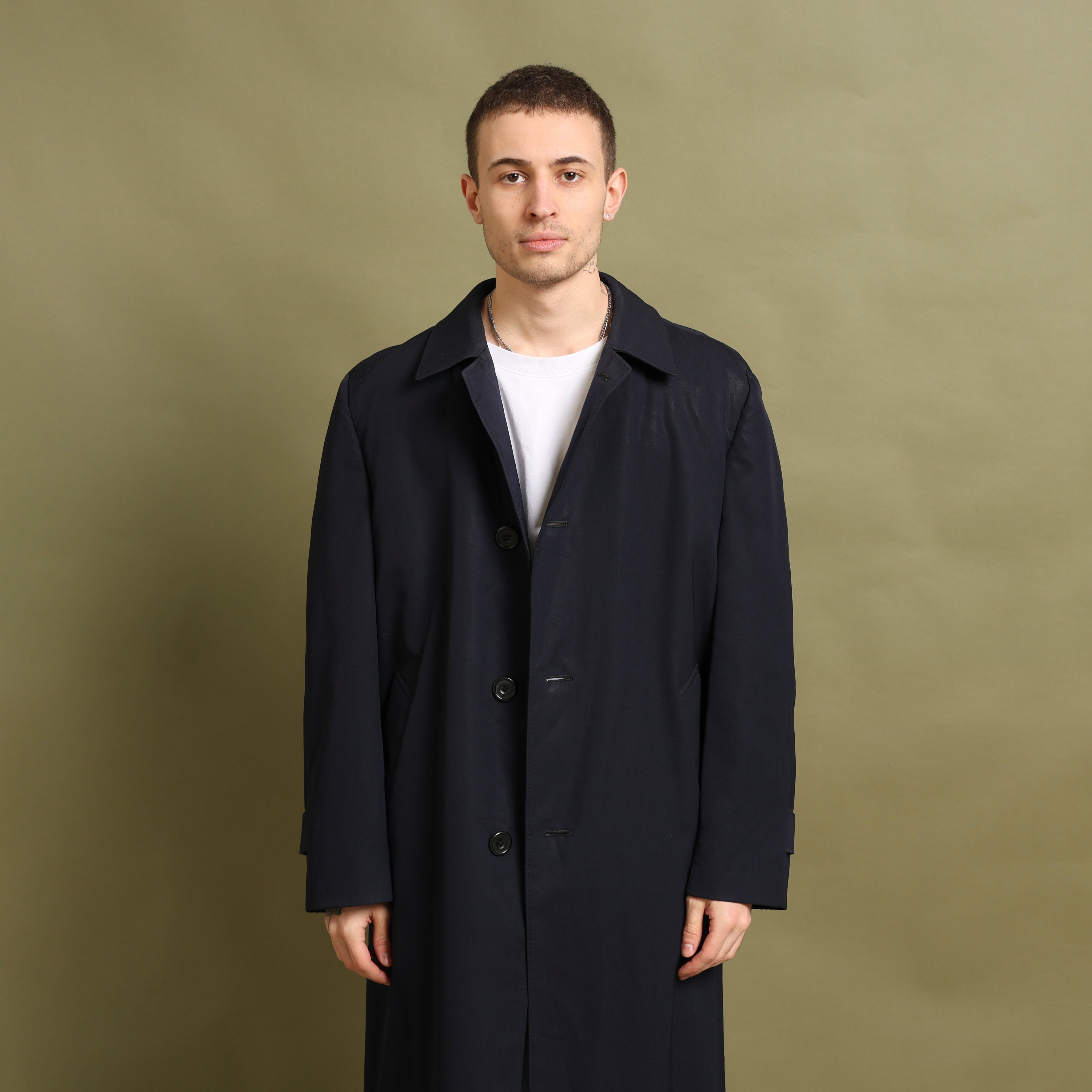 Vintage Aquascutum Overcoat M Navy Blue Cotton