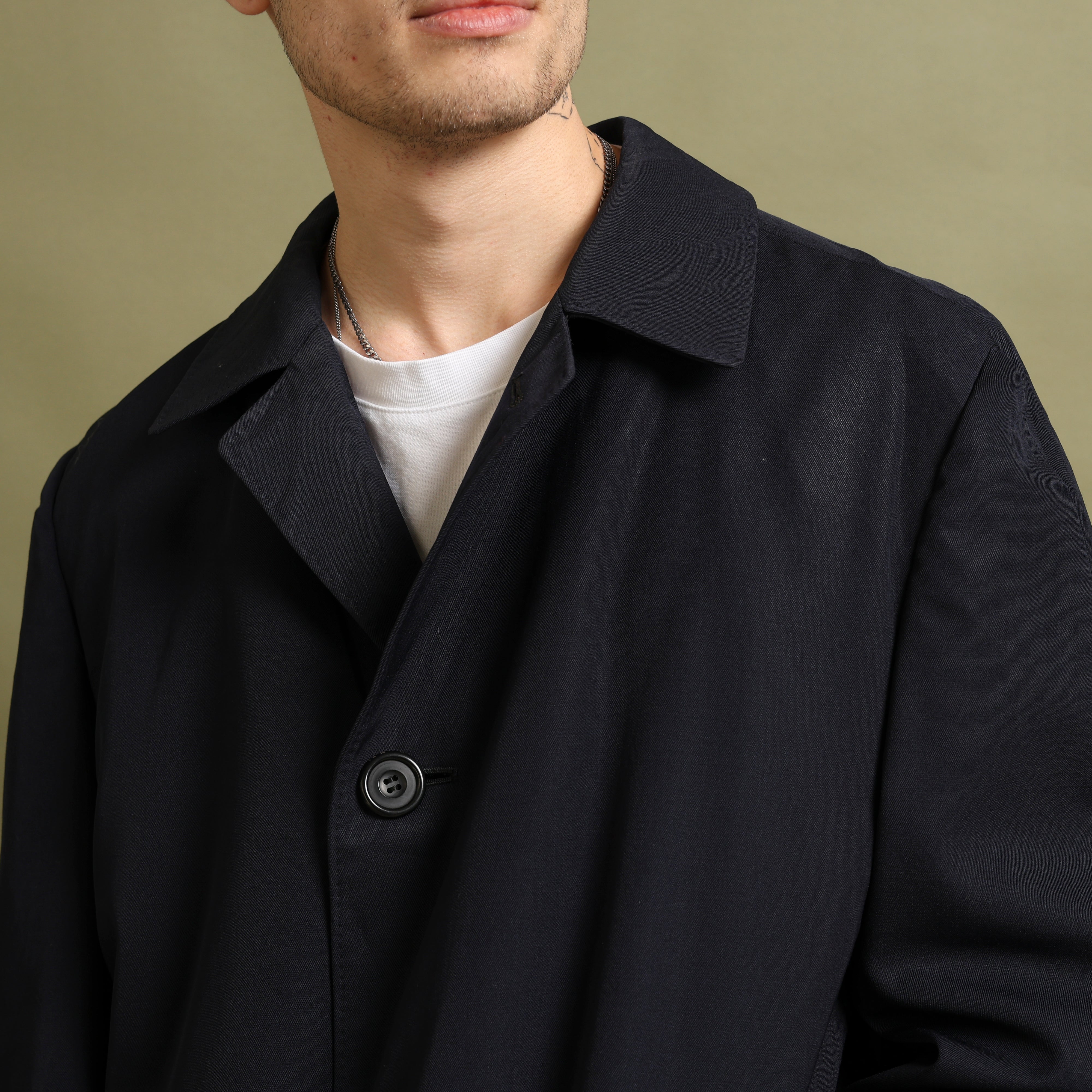 Vintage Aquascutum Overcoat M Navy Blue Cotton