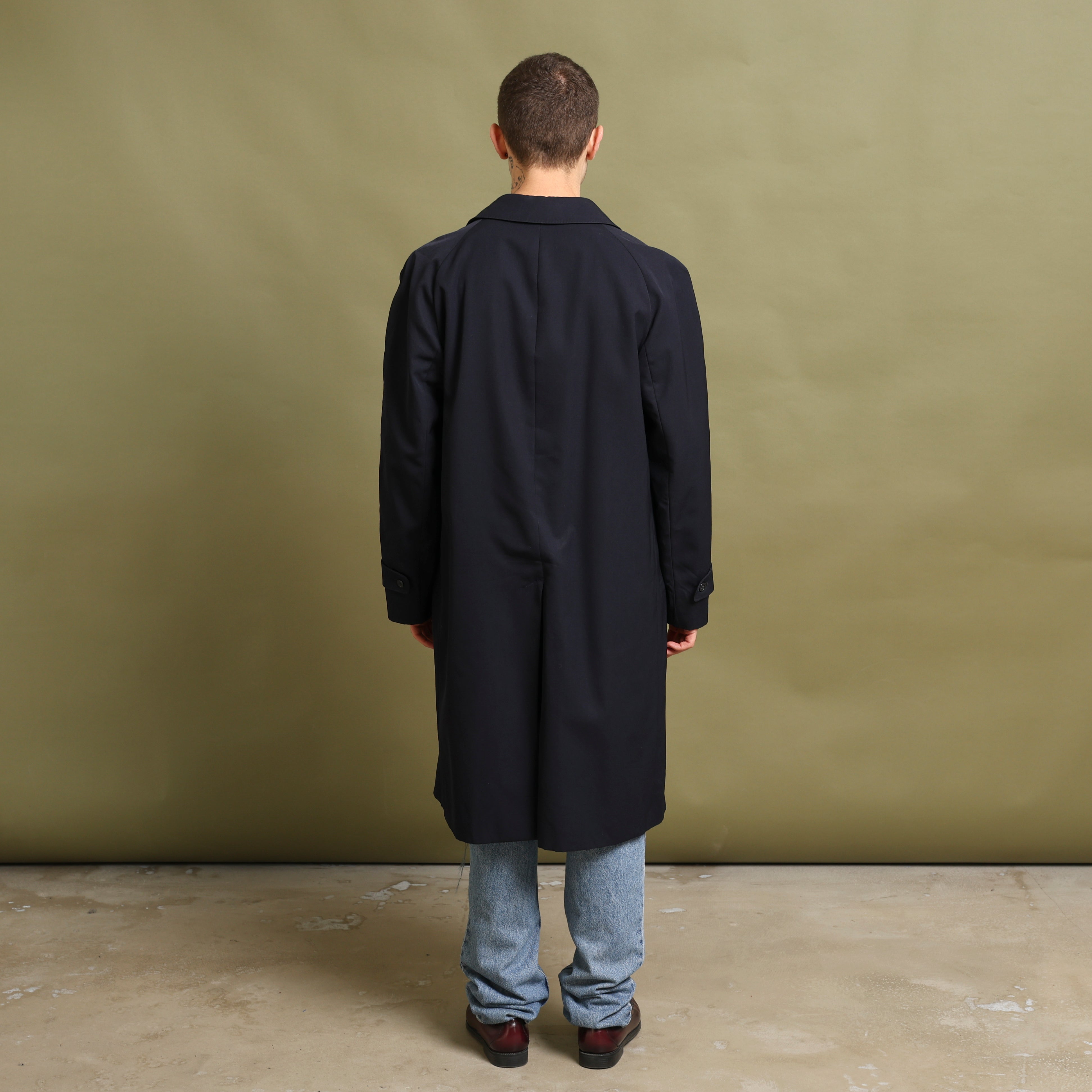 Vintage Aquascutum Overcoat M Navy Blue Cotton
