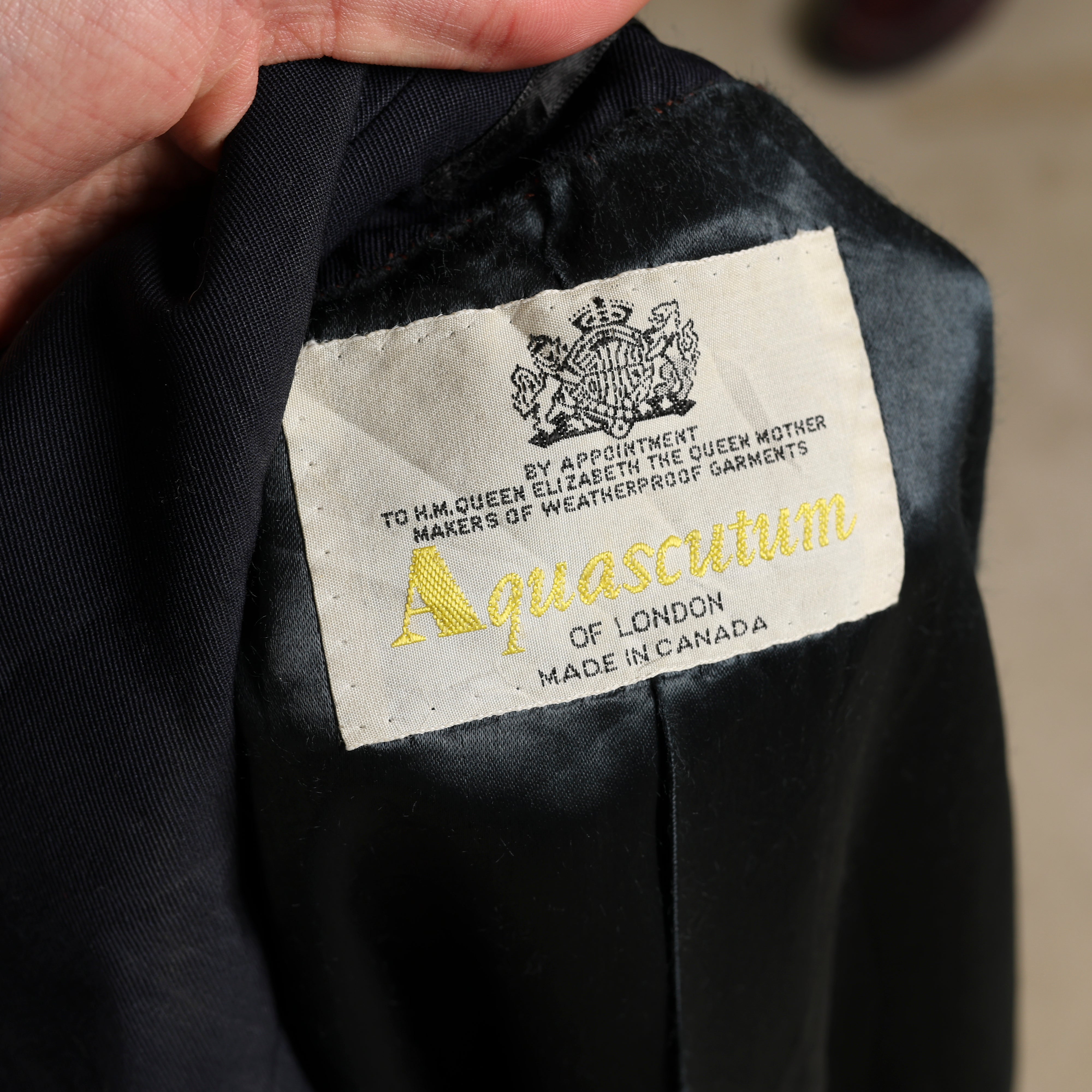 Vintage Aquascutum Overcoat M Navy Blue Cotton
