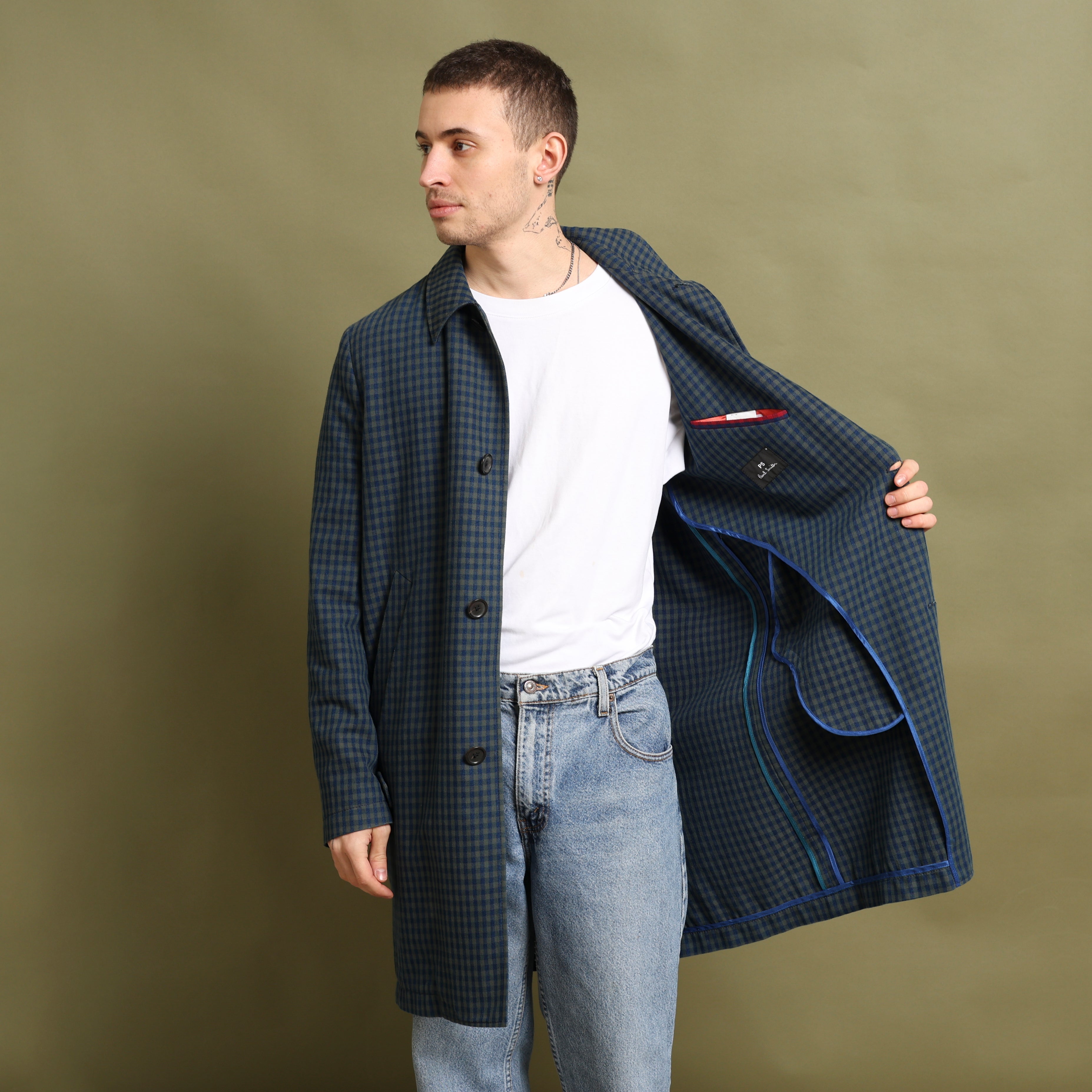 Vintage Paul Smith Overcoat M Blue Cotton