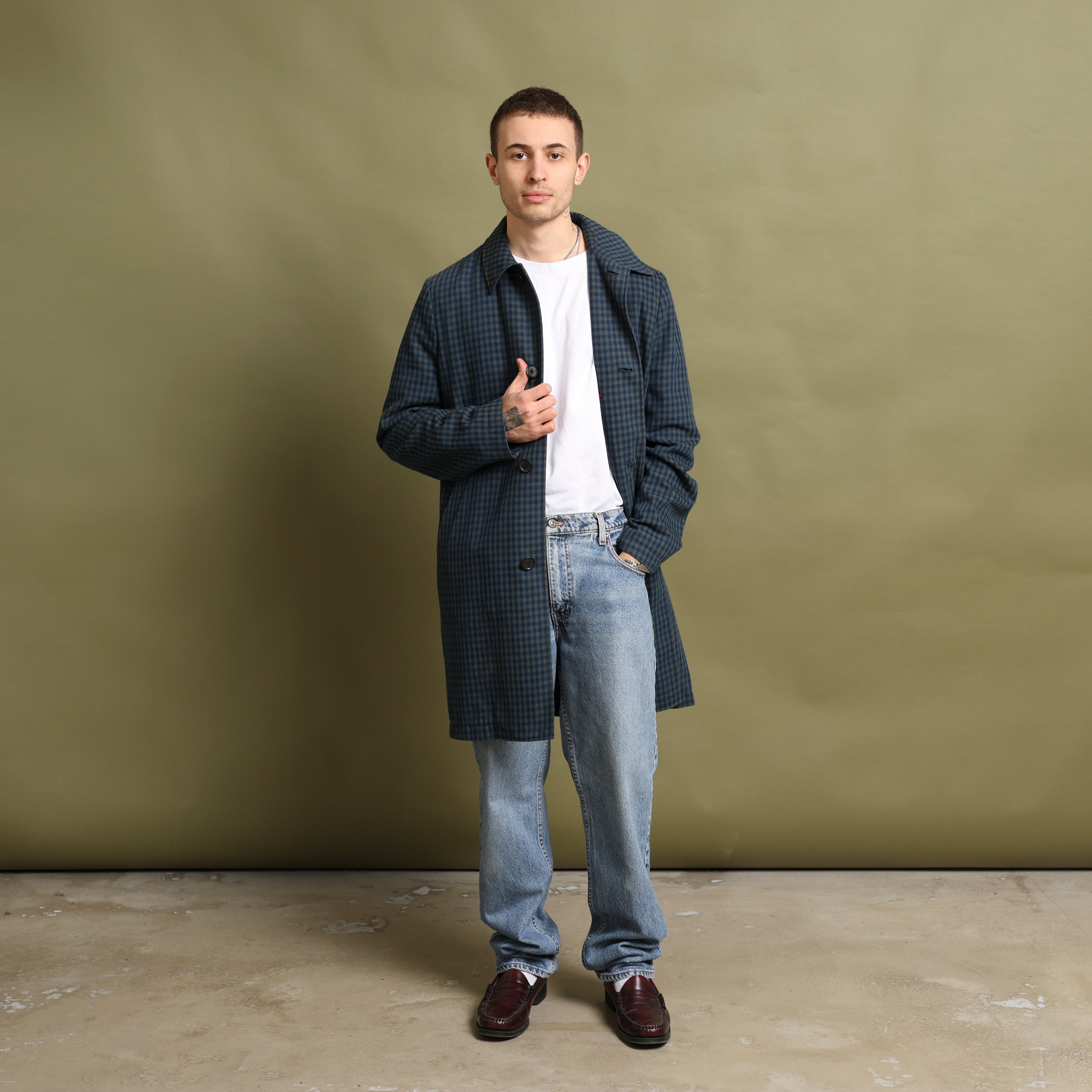 Vintage Paul Smith Overcoat M Blue Cotton