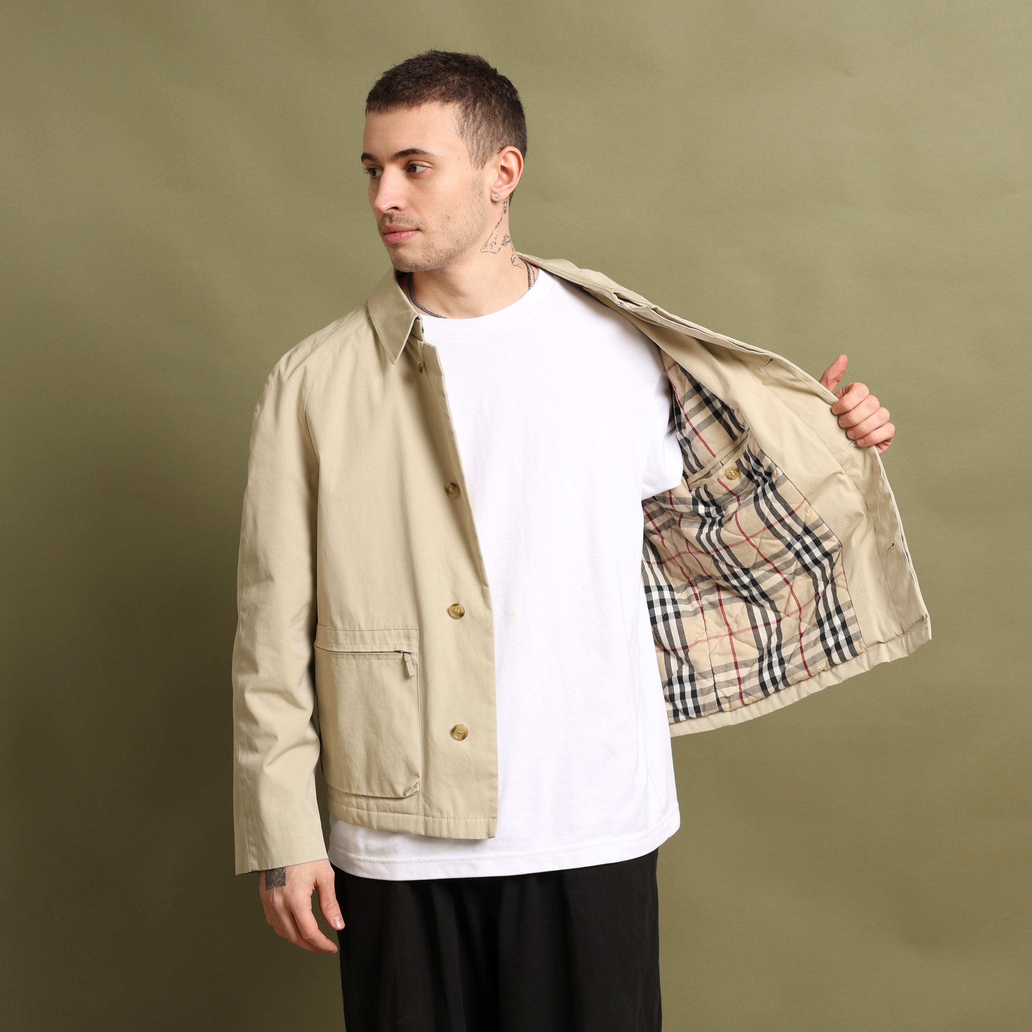 Vintage Burberry Harrington Jacket S Cream Cotton