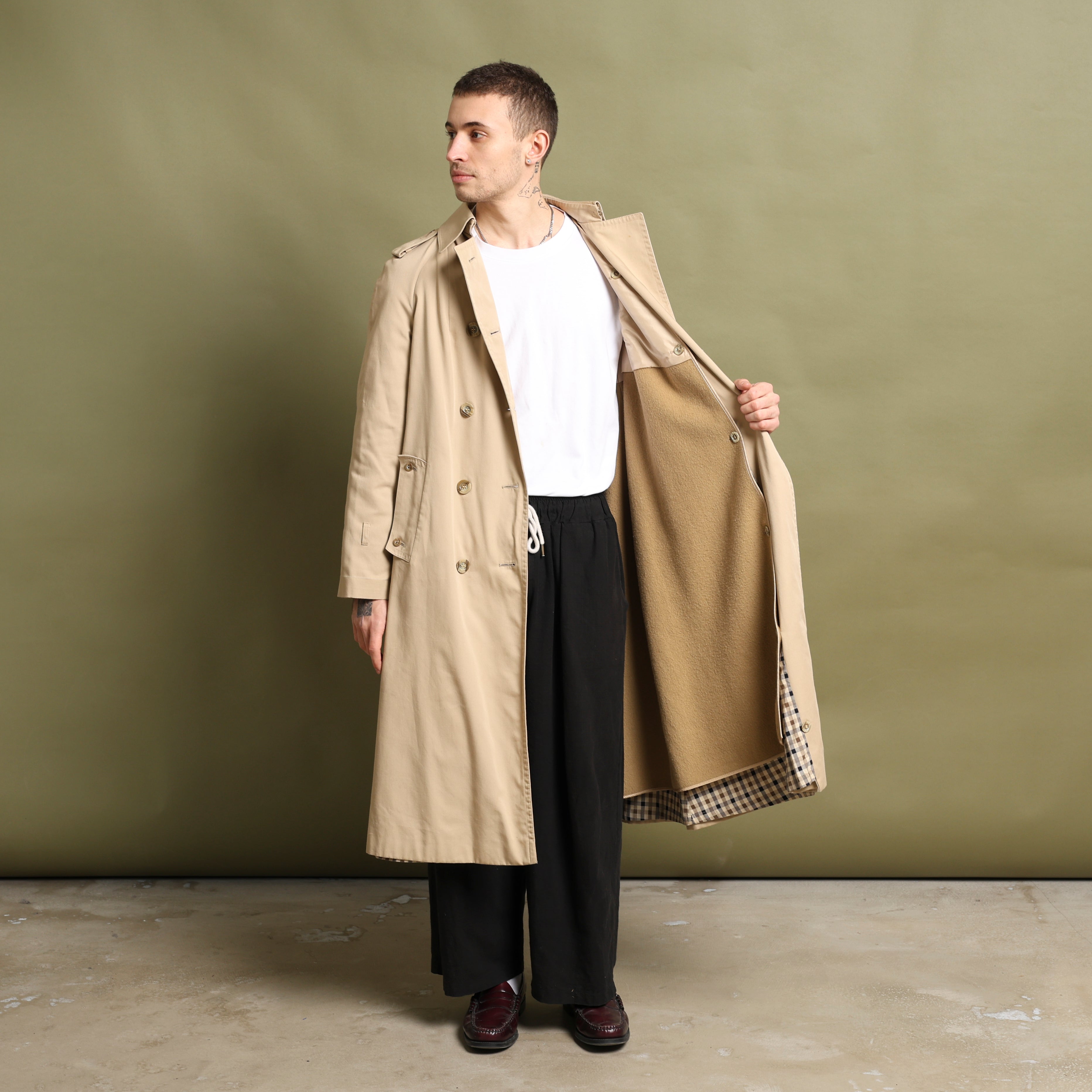 Vintage Aquascutum Trench Coat M Beige Cotton