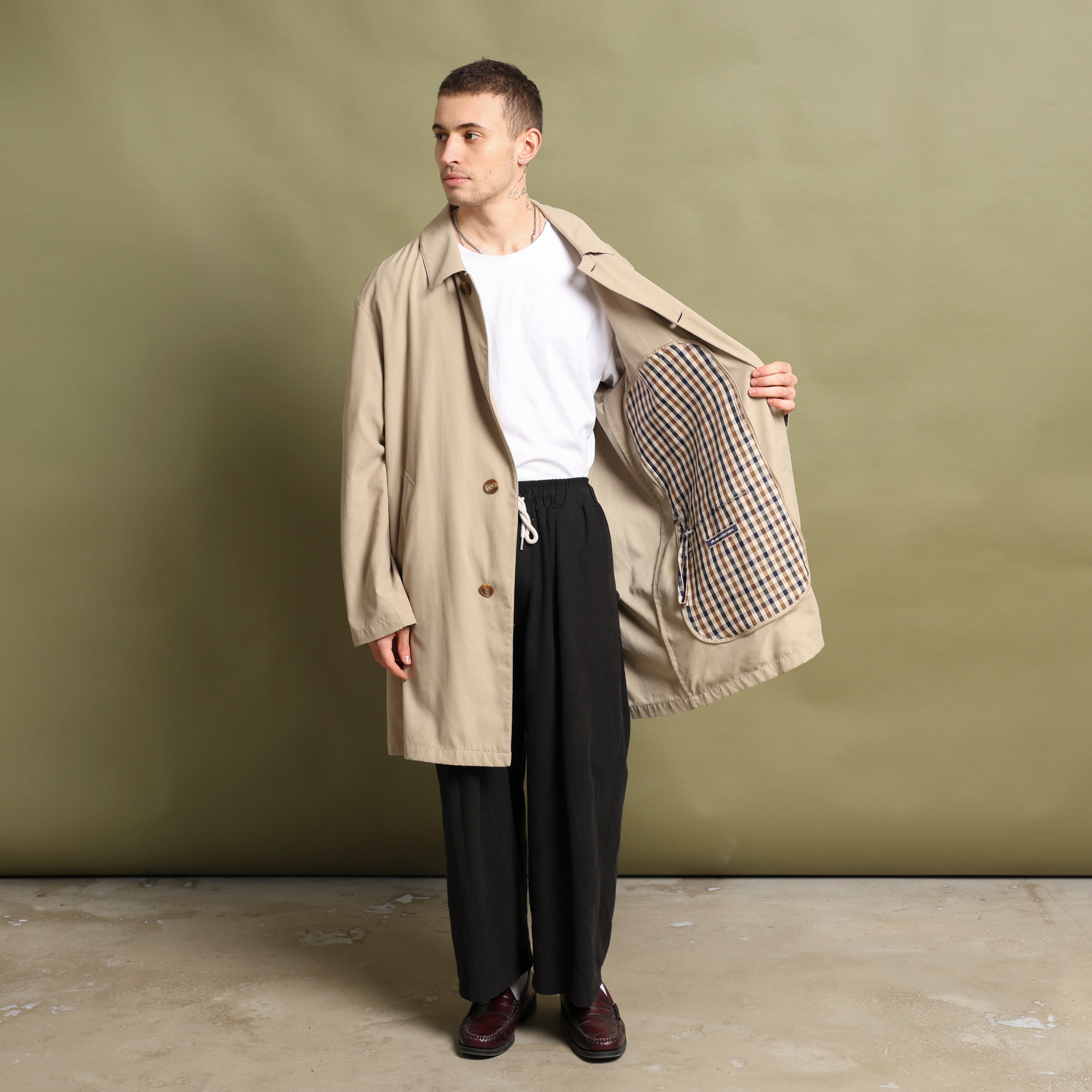 Vintage Aquascutum Overcoat M Beige Cotton