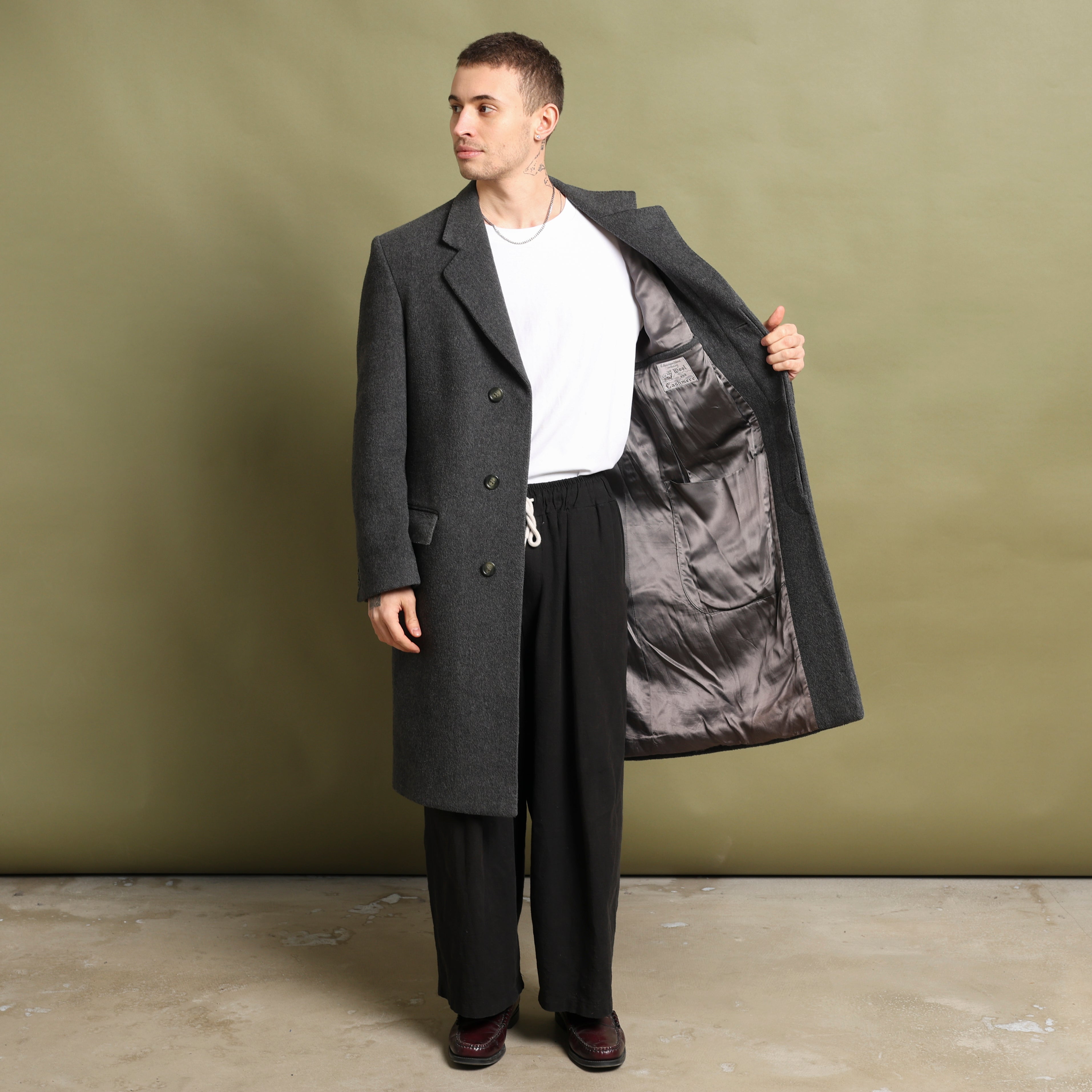 Vintage 90's Overcoat M Grey Wool