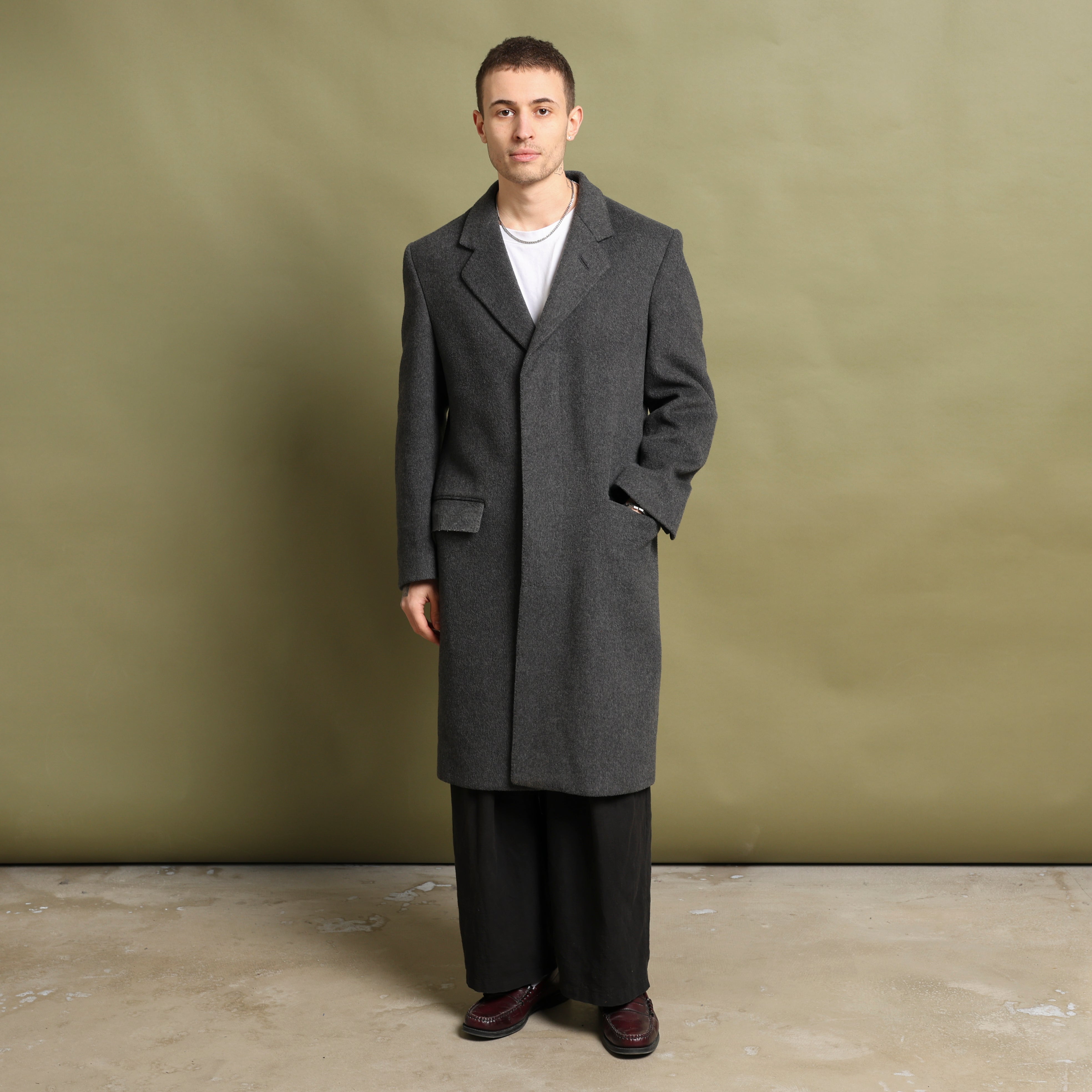 Vintage 90's Overcoat M Grey Wool