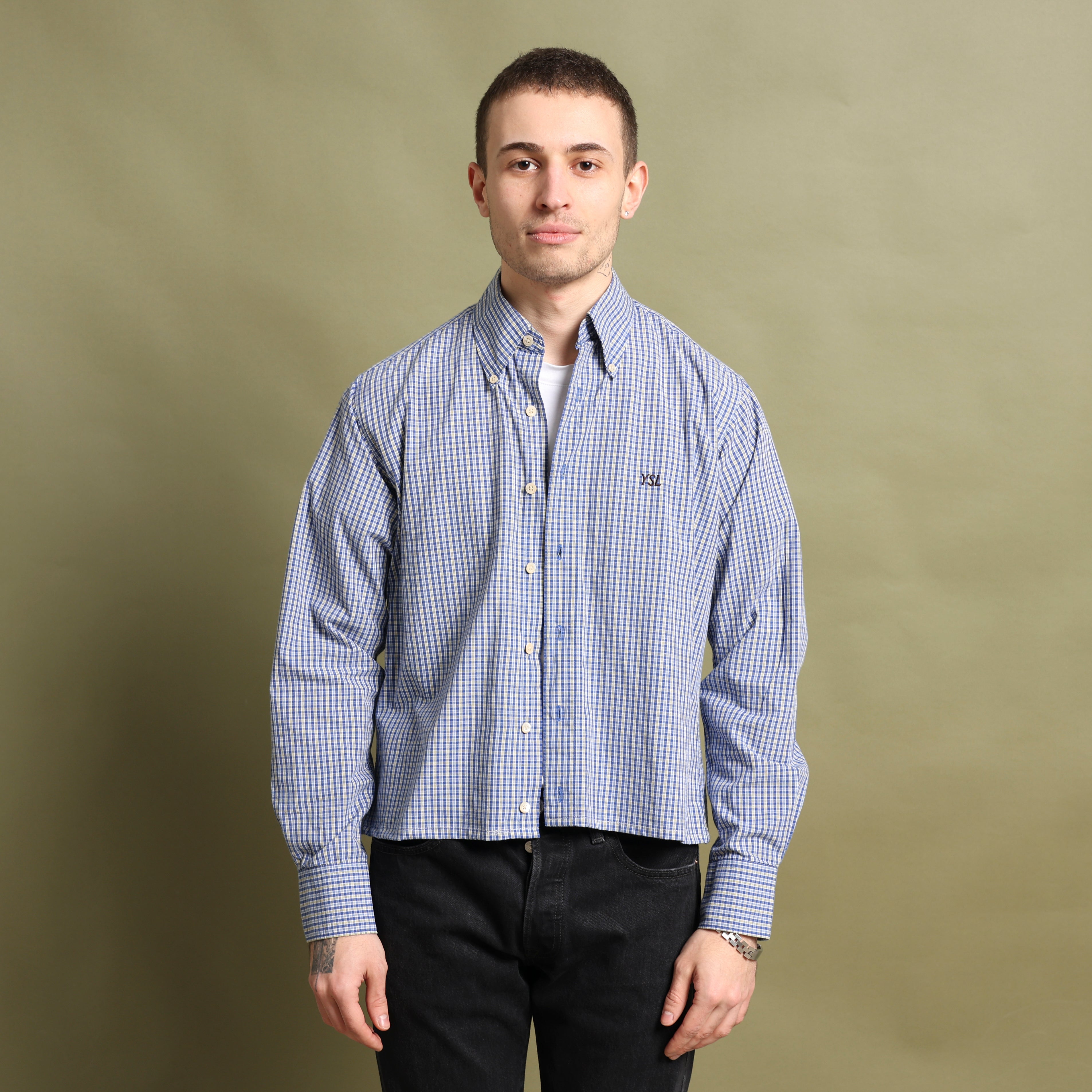 Vintage Yves Saint Laurent (YSL) Oxford Shirt M Blue Cotton