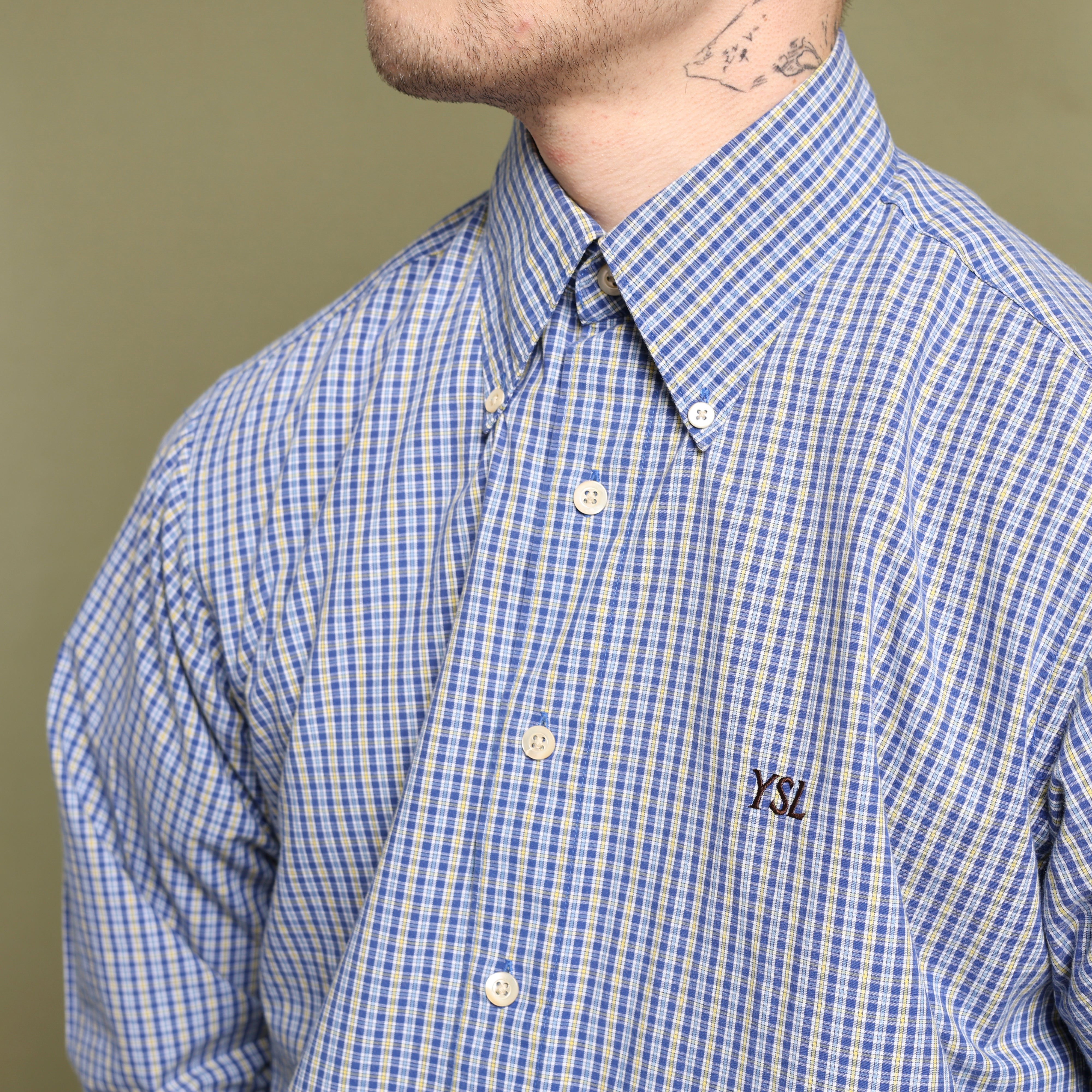 Vintage Yves Saint Laurent (YSL) Oxford Shirt M Blue Cotton