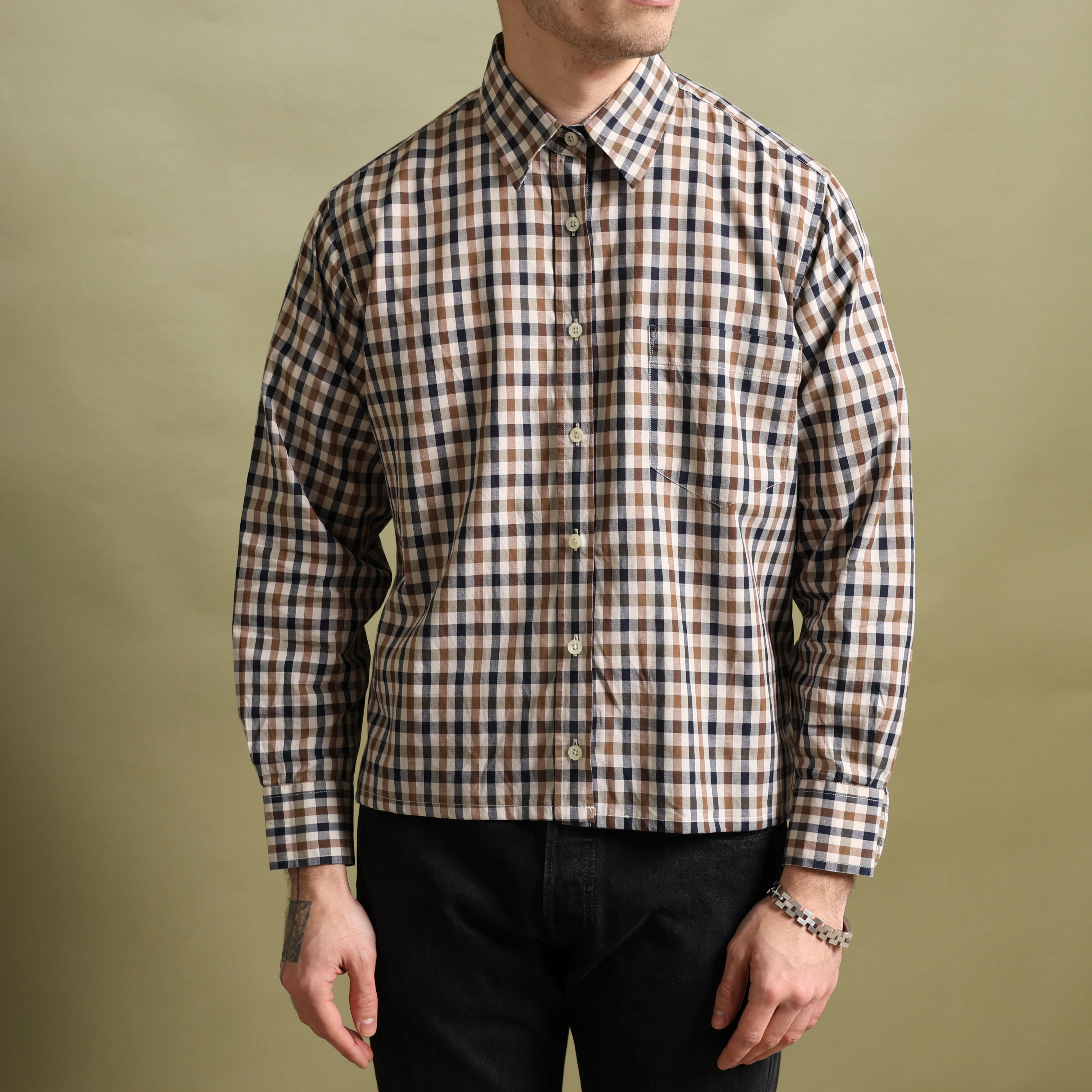 Vintage Aquascutum Dress Shirt L Brown Cotton