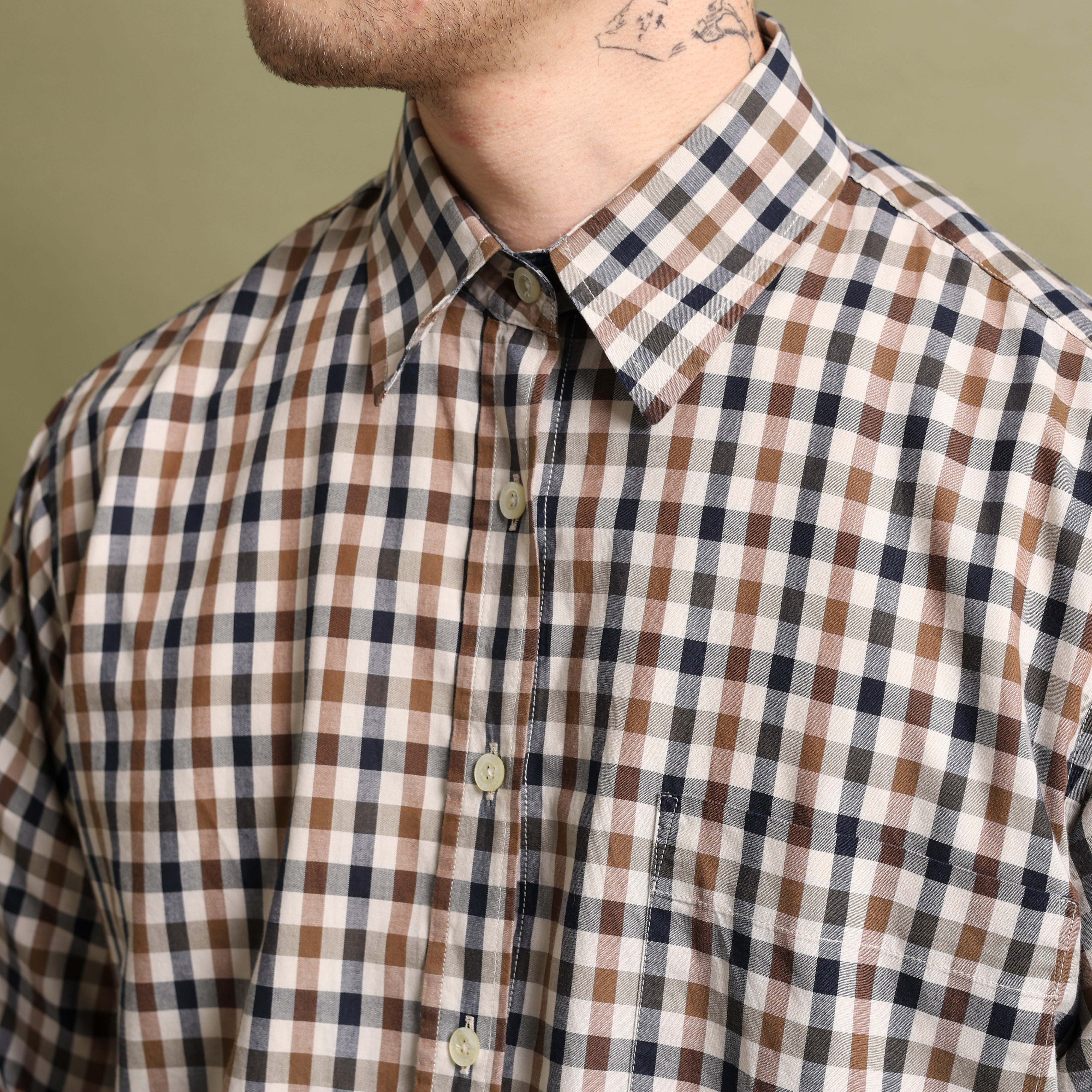 Vintage Aquascutum Dress Shirt L Brown Cotton