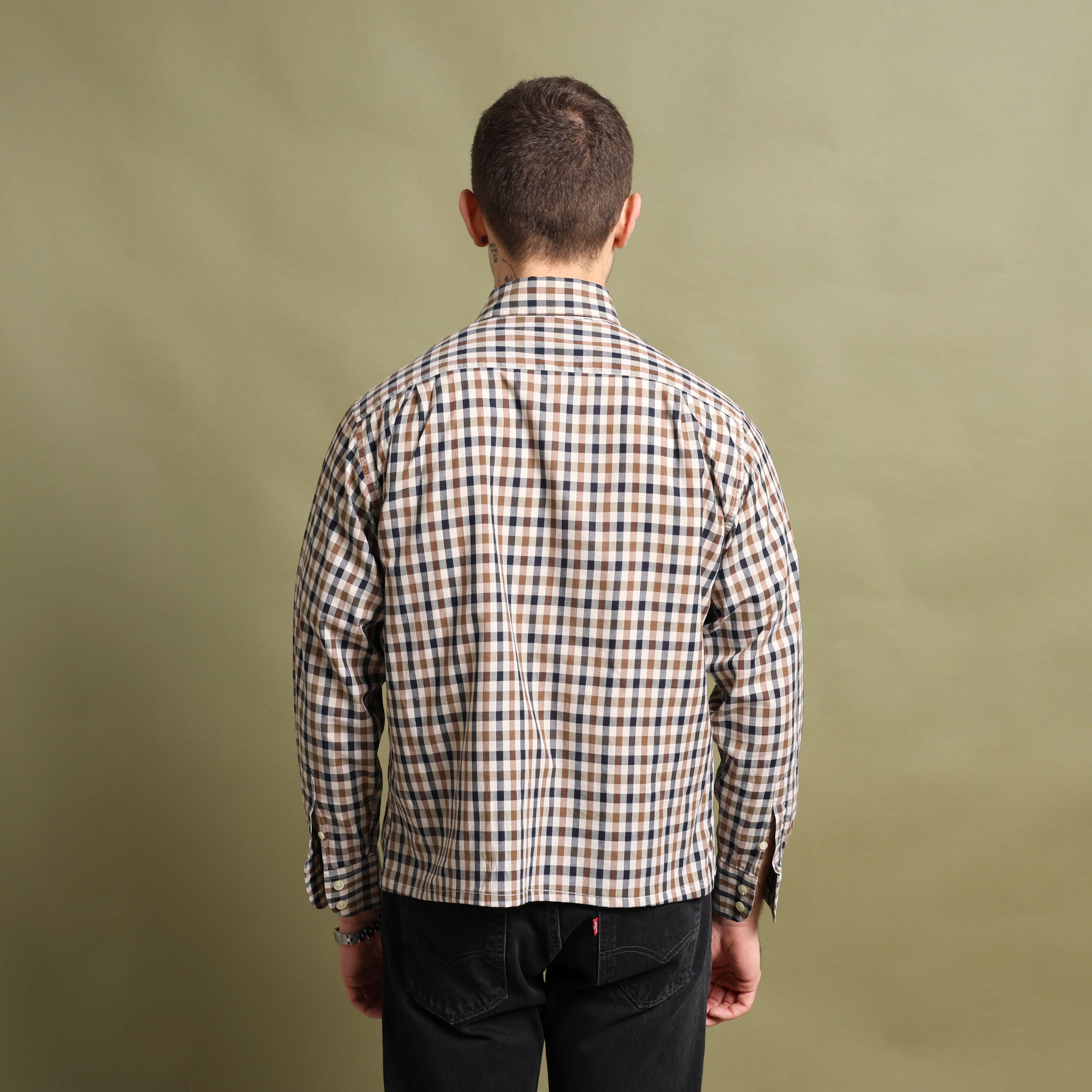 Vintage Aquascutum Dress Shirt L Brown Cotton