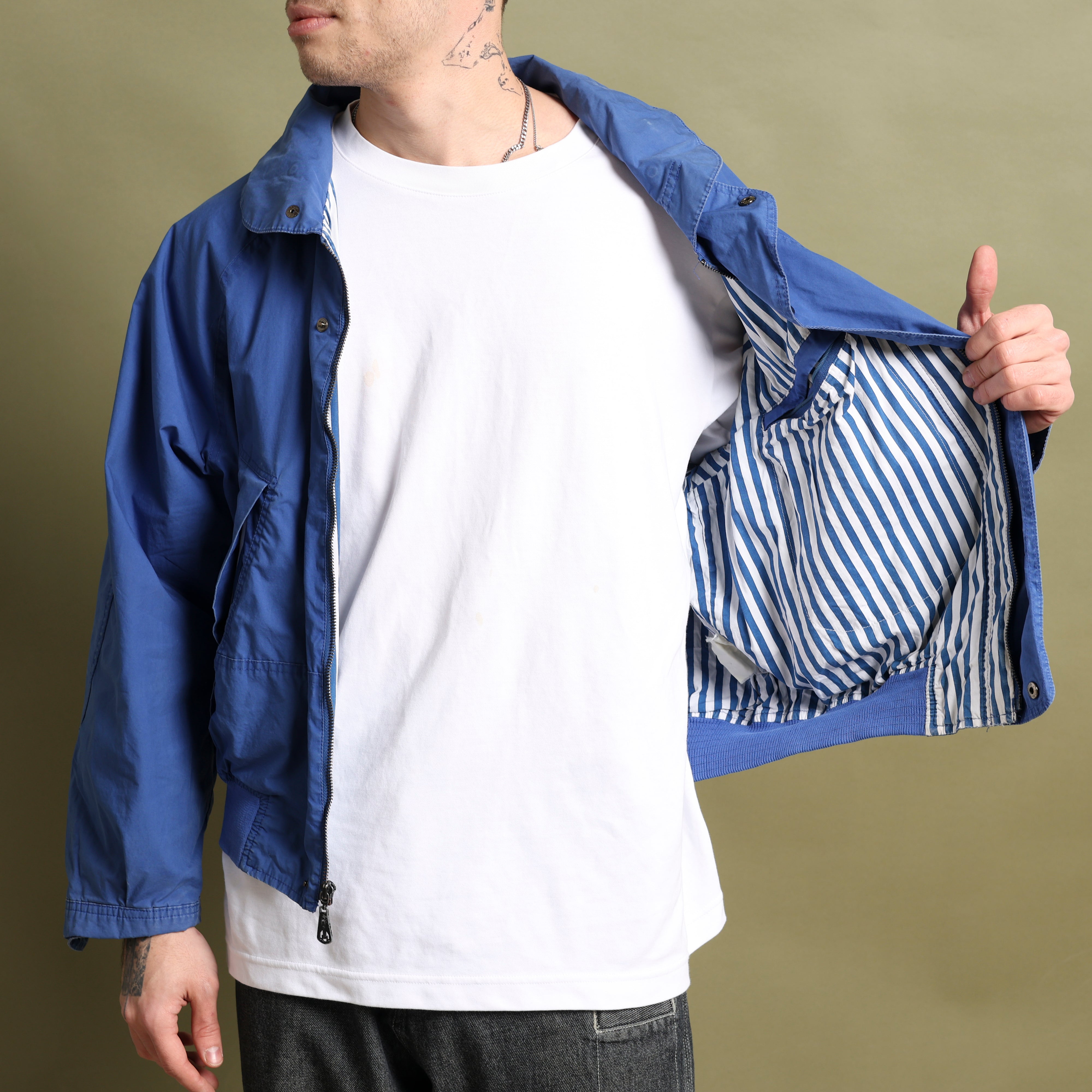 Vintage Nautica Harrington Jacket M Blue Cotton