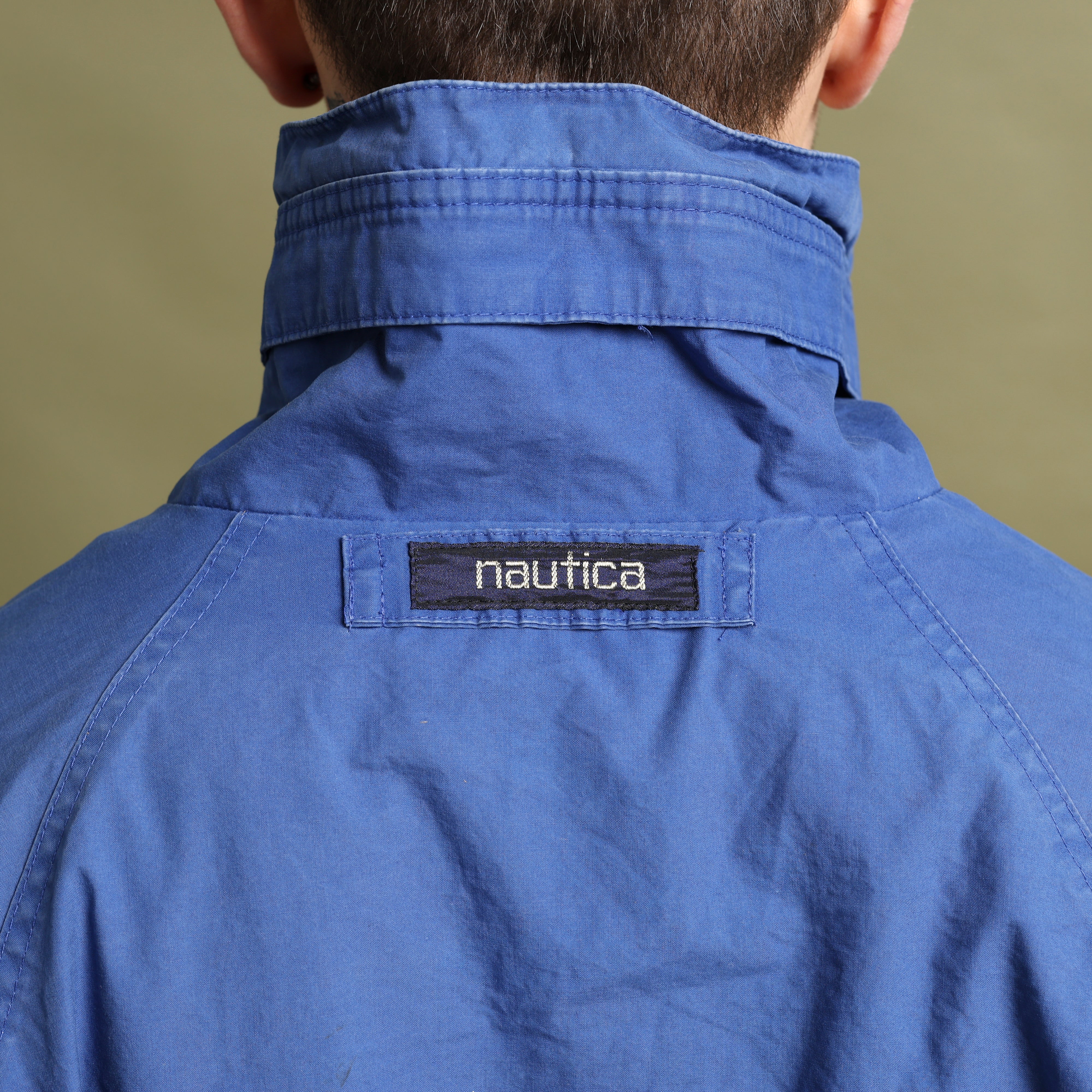 Vintage Nautica Harrington Jacket M Blue Cotton