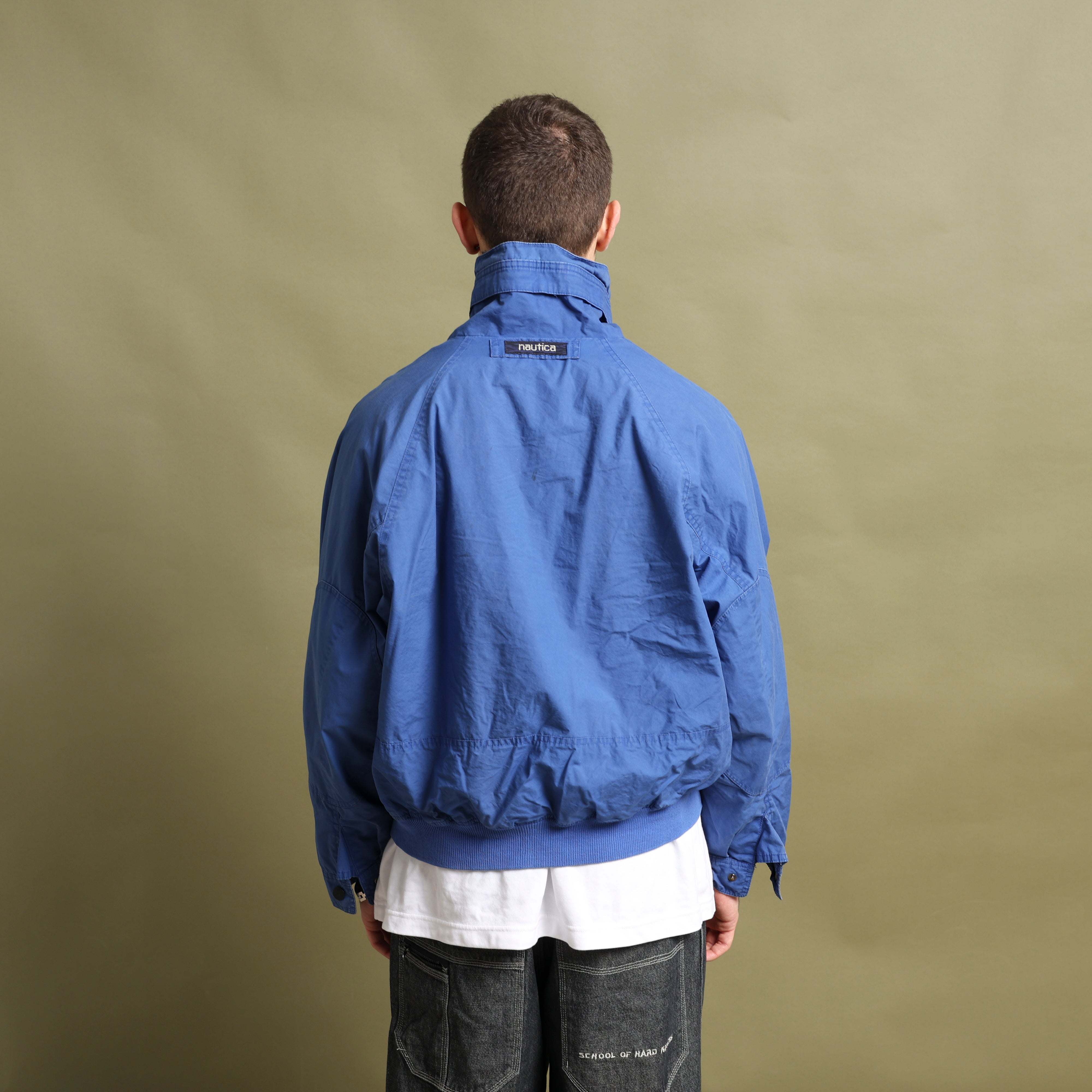 Vintage Nautica Harrington Jacket M Blue Cotton