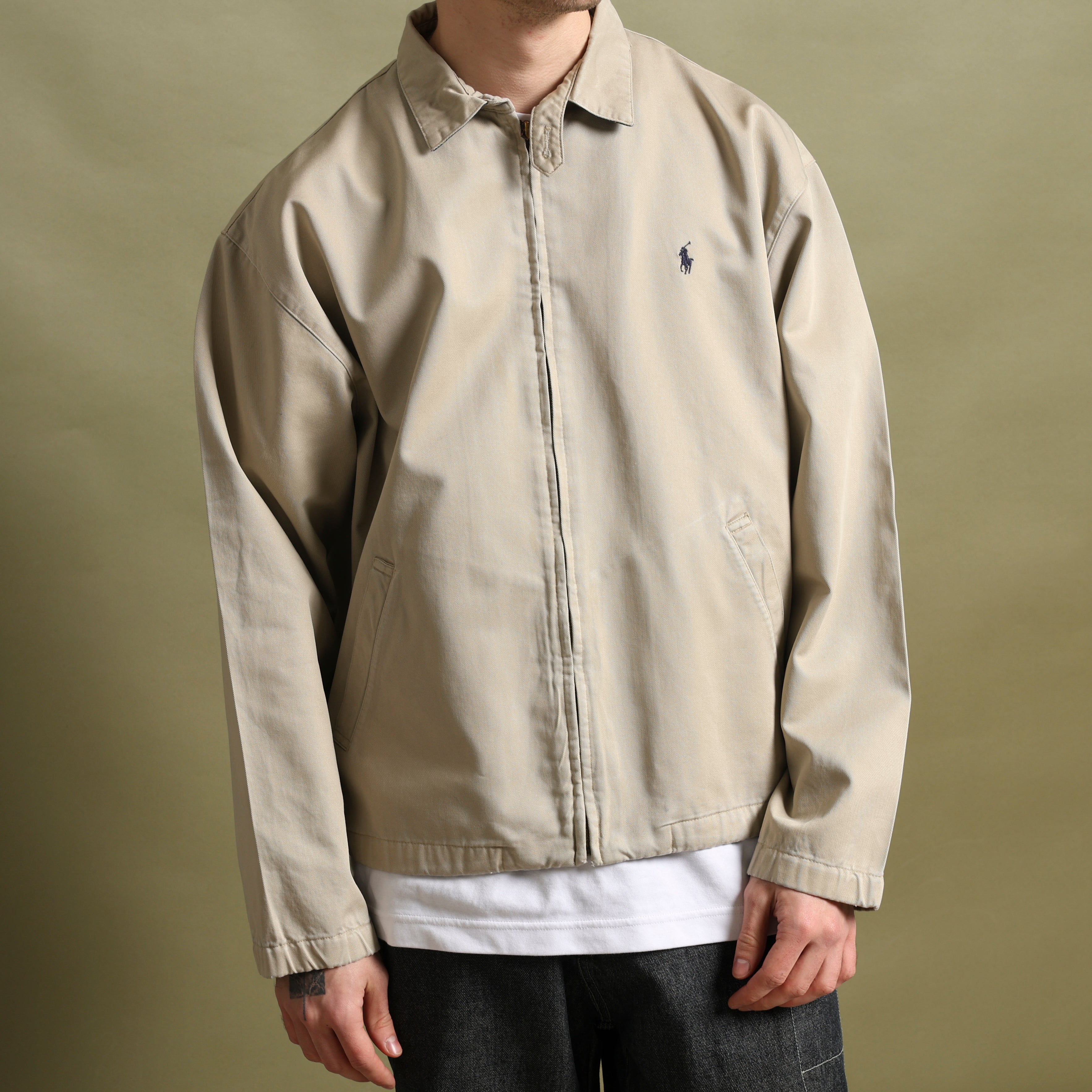 Vintage Polo Ralph Lauren Harrington Jacket M Beige Cotton
