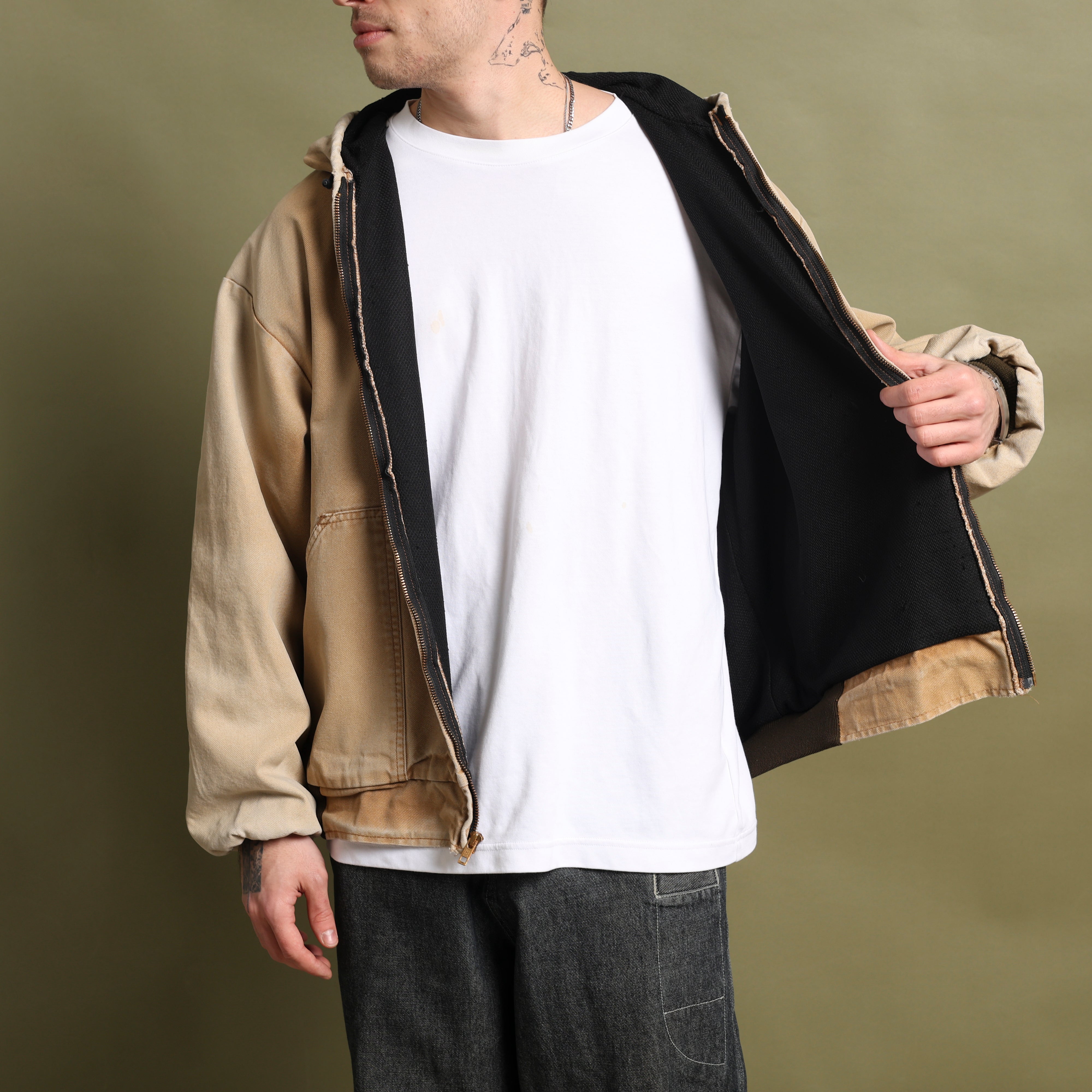Vintage 90's Active Hooded Jacket XL Tan Canvas