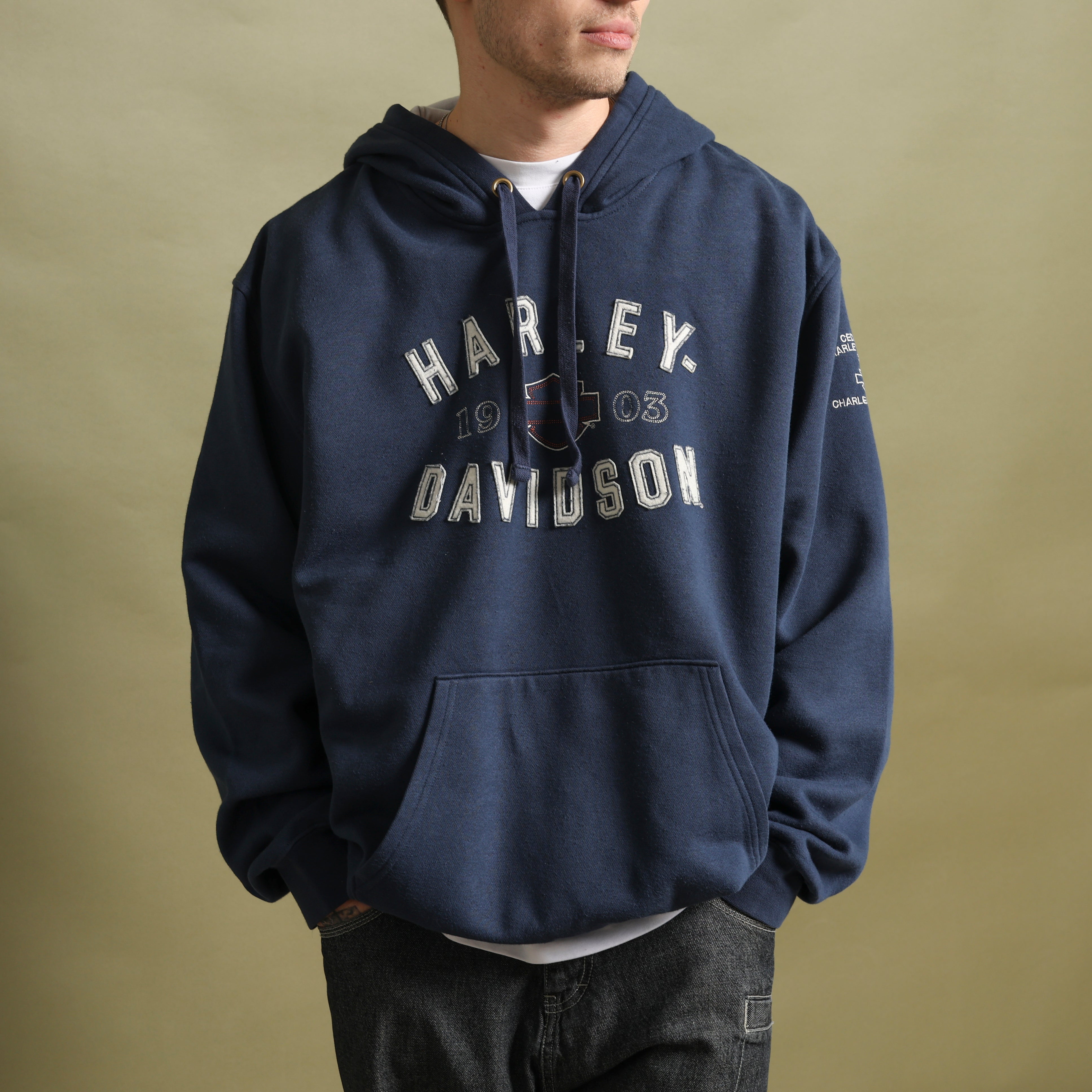 Vintage Harley Davidson Hoodie  XL Blue Cotton