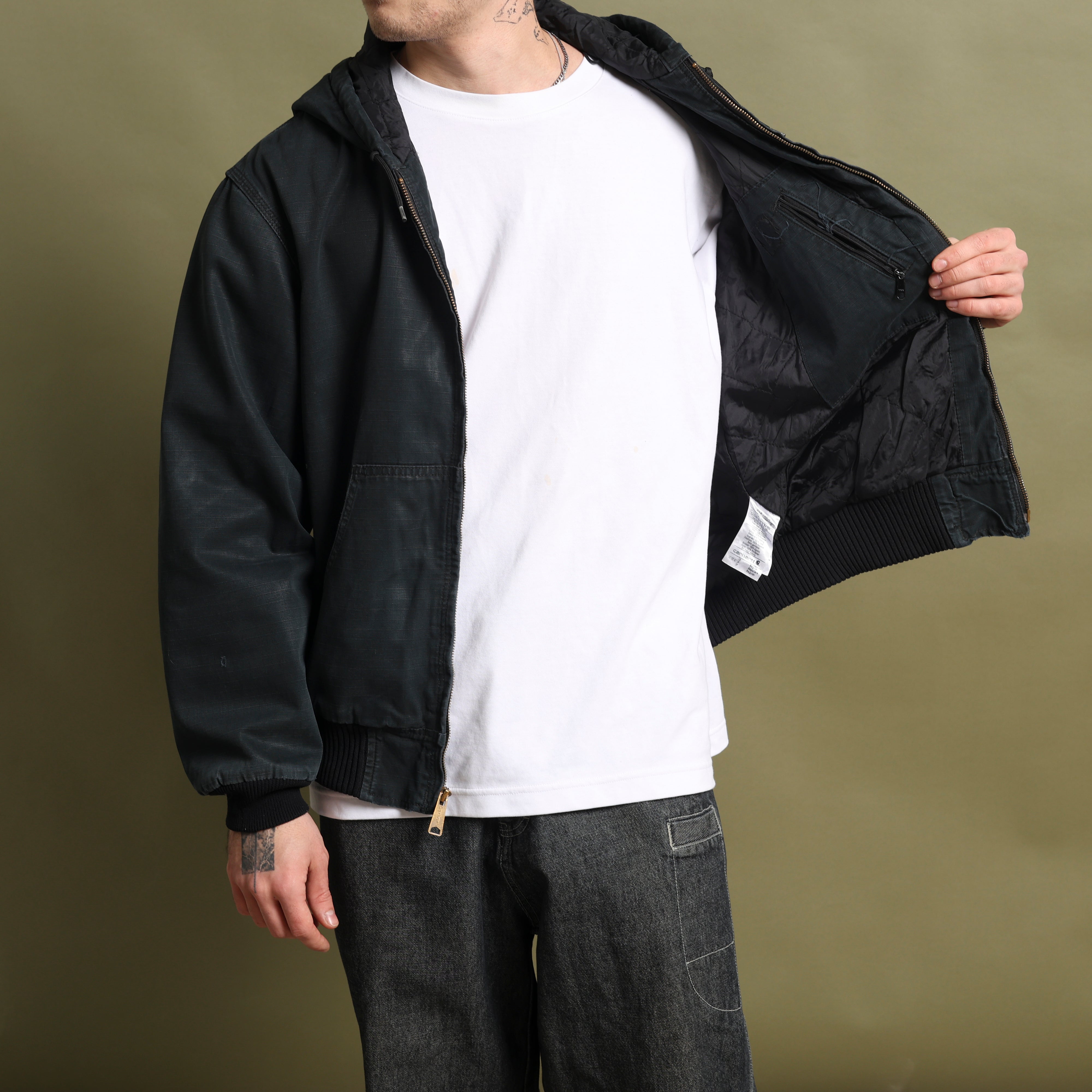 Vintage Carhartt Active Hooded Jacket S Blue Canvas
