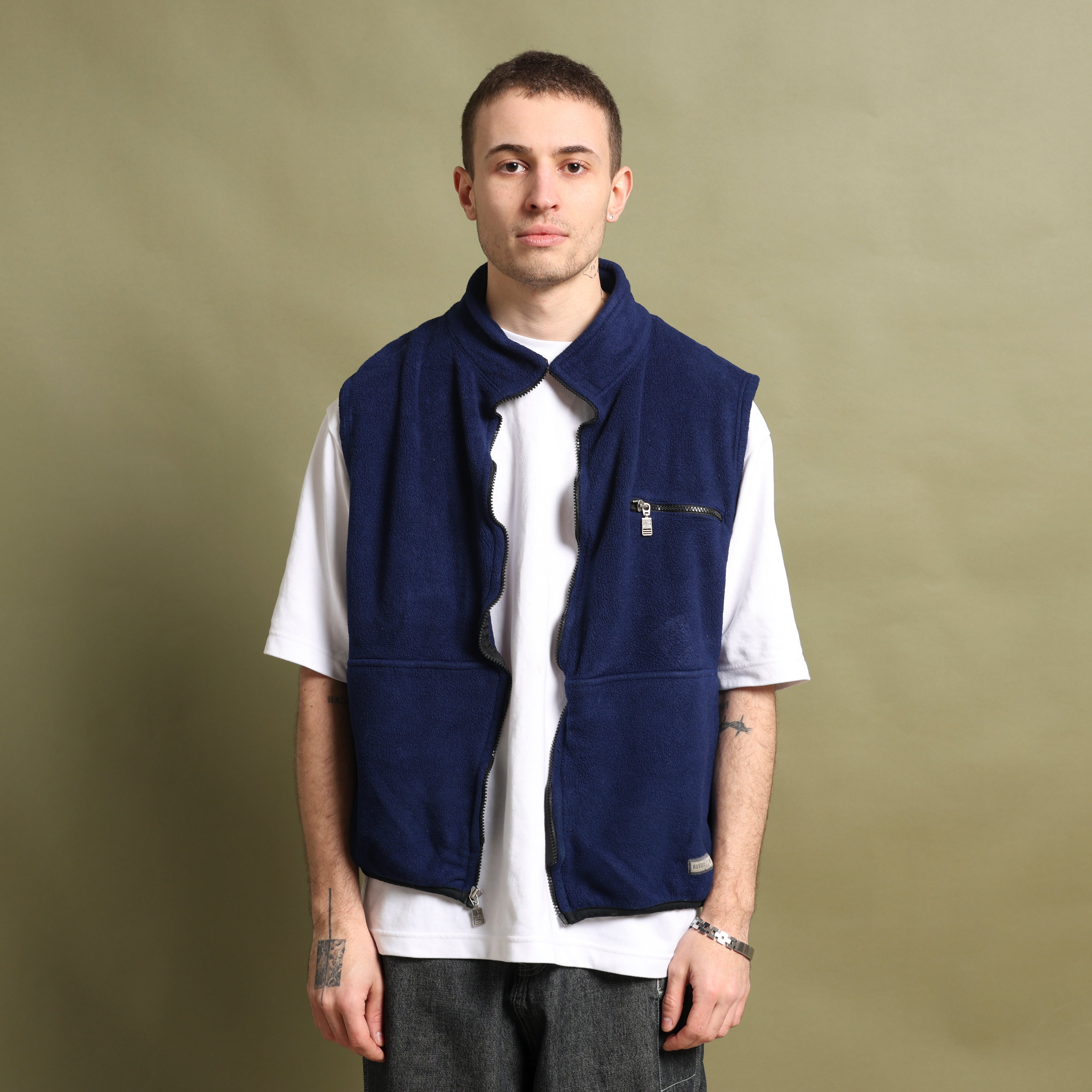 Vintage Russell Athletic Fleece Gilet XL Dark Blue Polyester