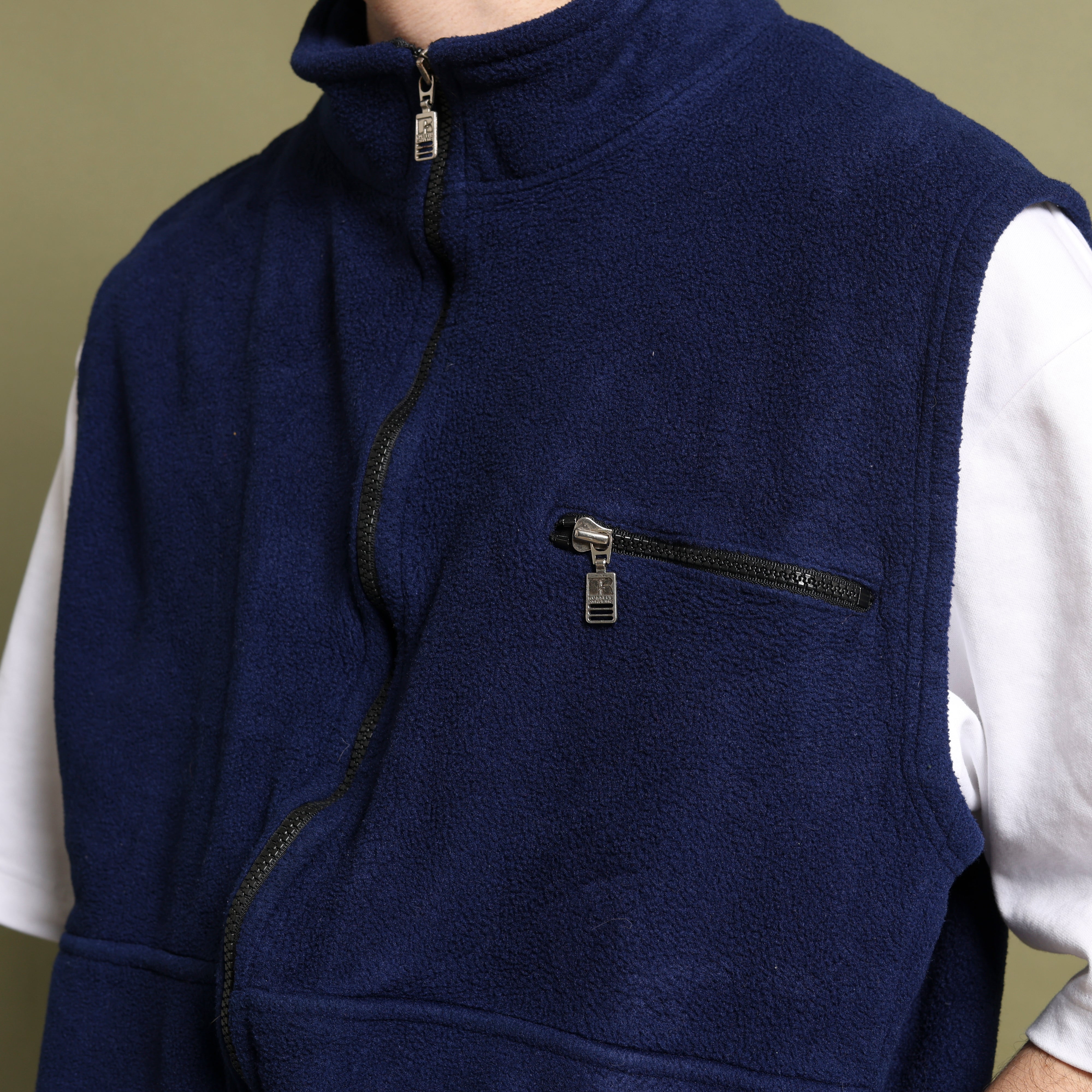 Vintage Russell Athletic Fleece Gilet XL Dark Blue Polyester