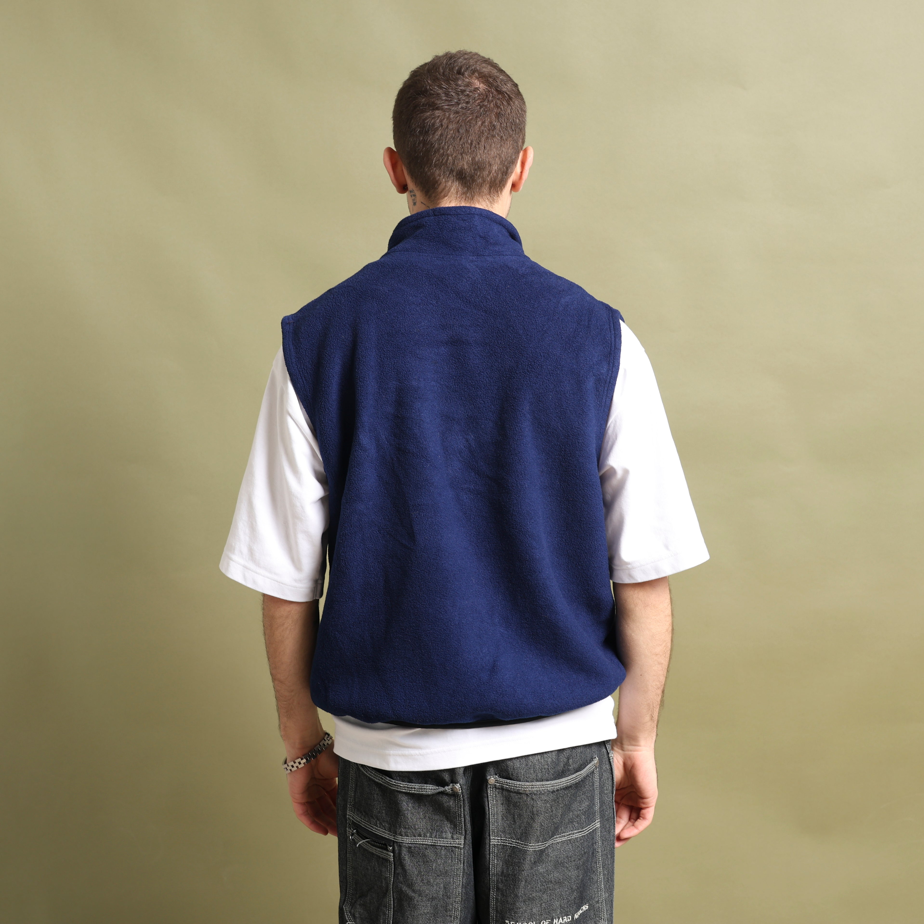 Vintage Russell Athletic Fleece Gilet XL Dark Blue Polyester