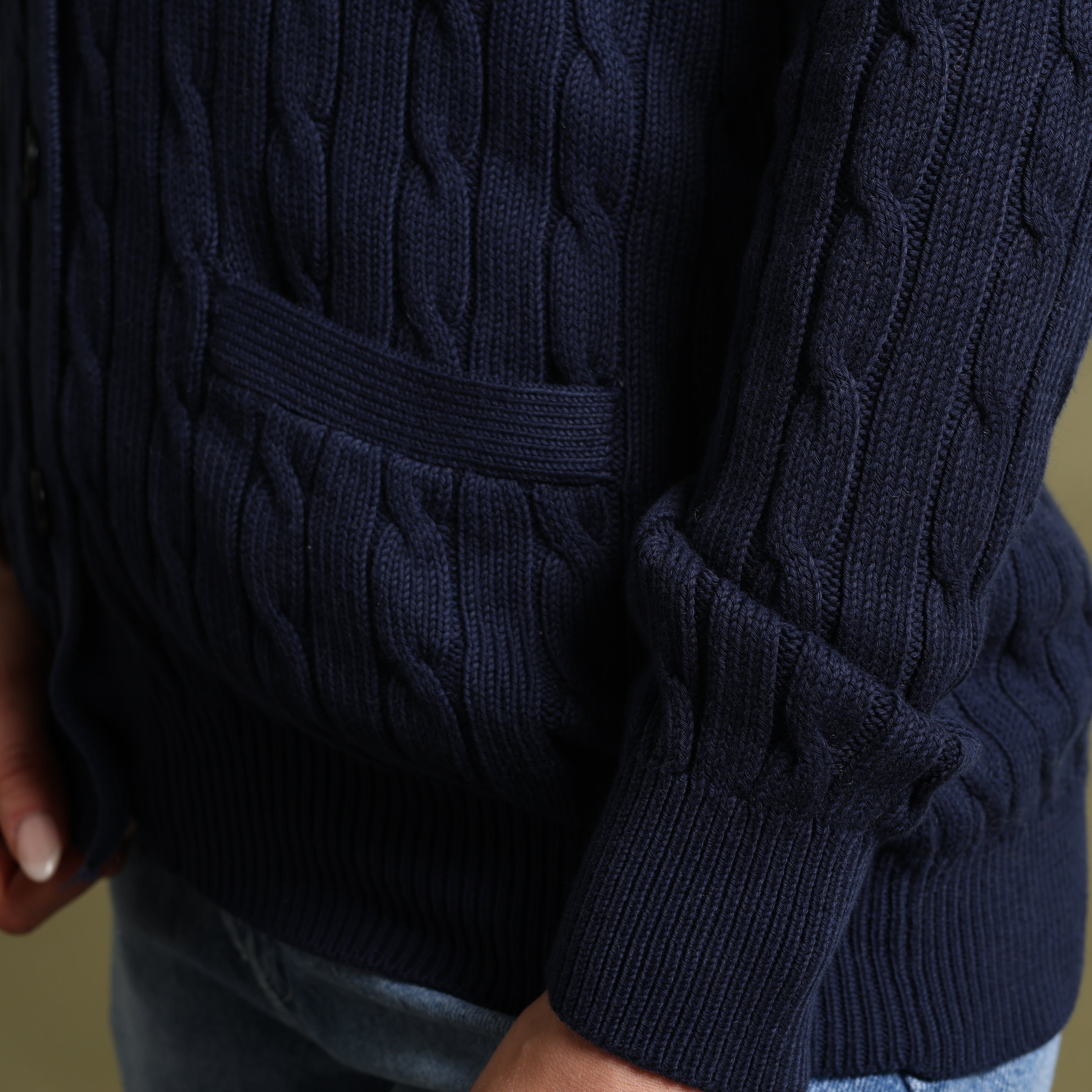 Vintage Polo Ralph Lauren Cardigan Jumper  S Navy Blue Cotton