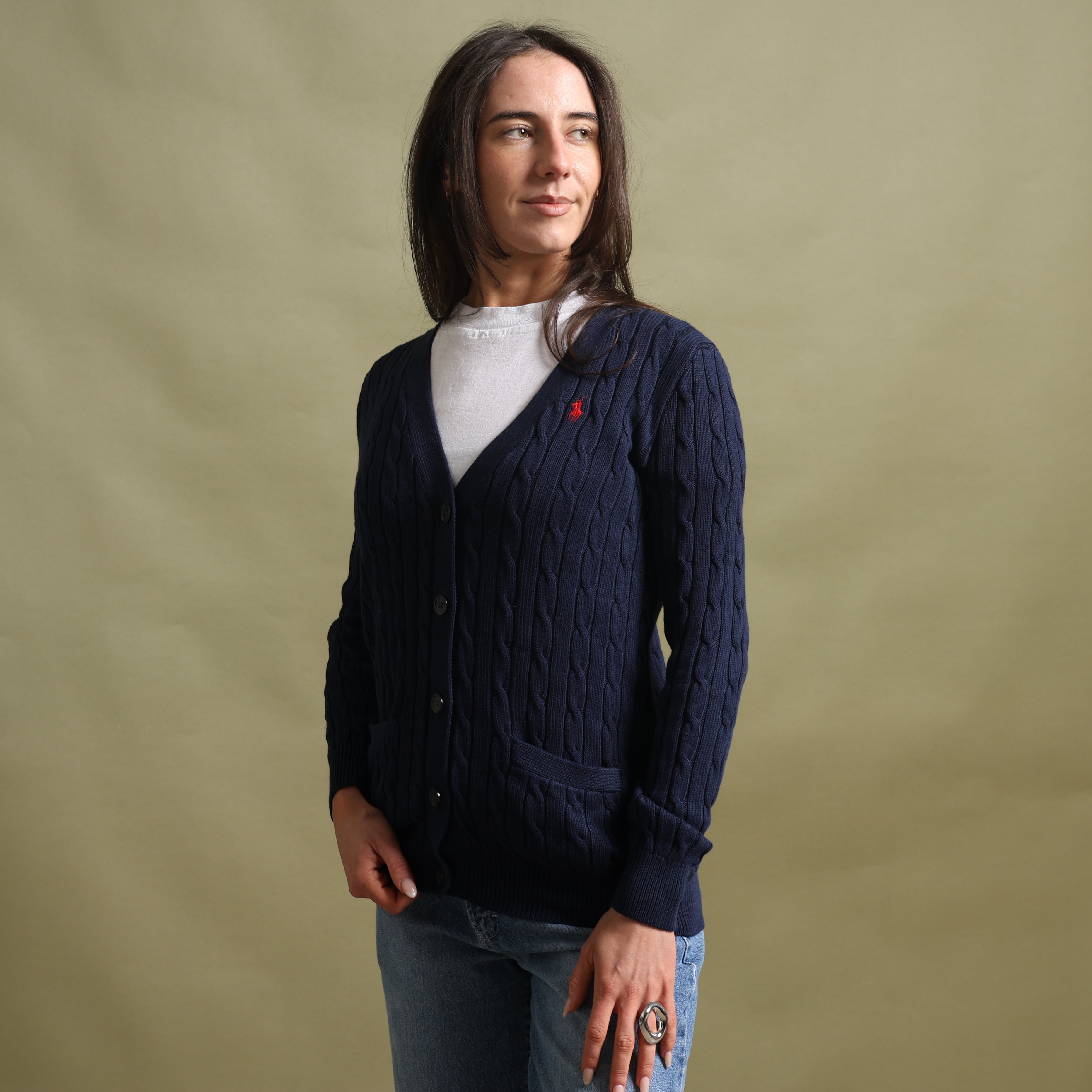 Vintage Polo Ralph Lauren Cardigan Jumper  S Navy Blue Cotton