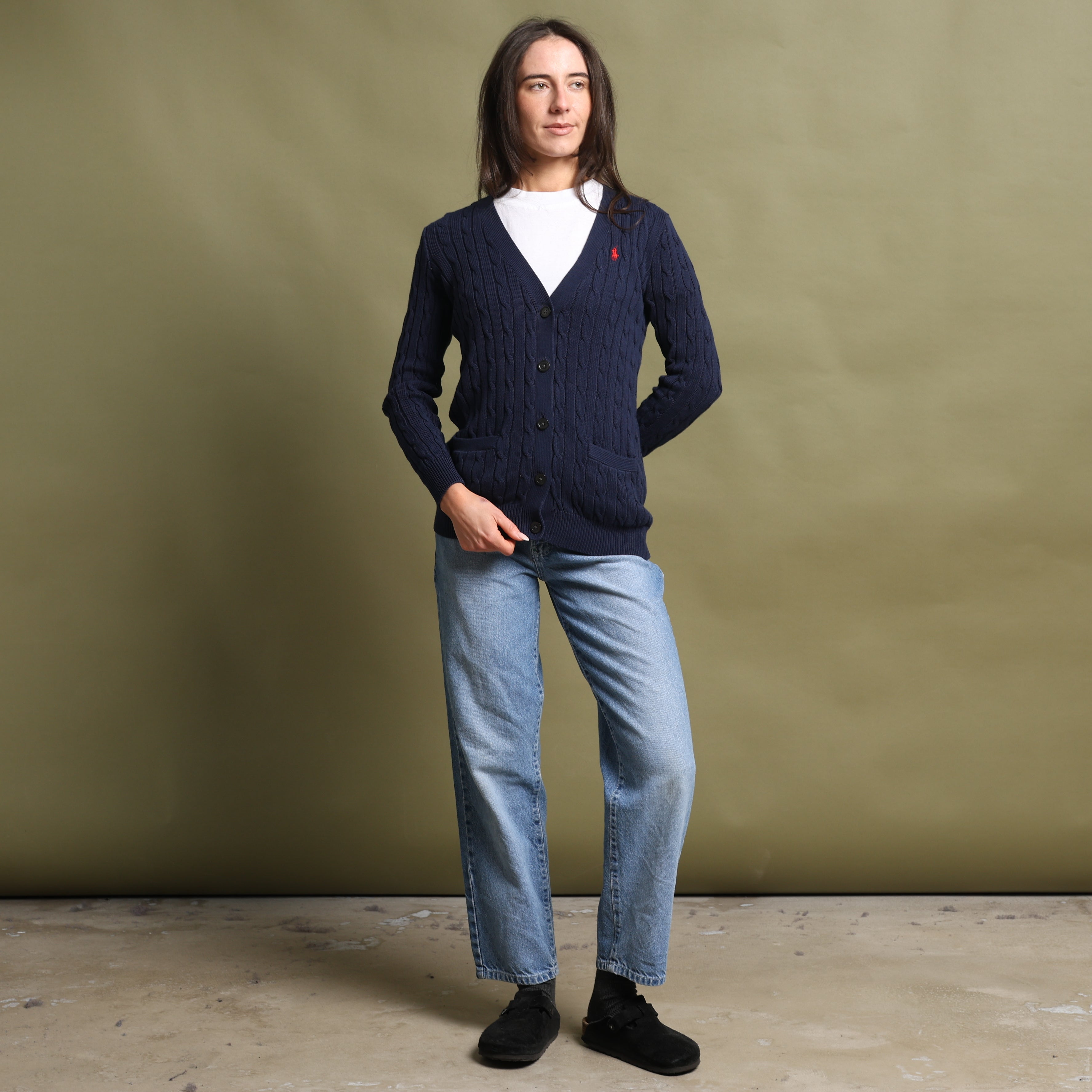 Vintage Polo Ralph Lauren Cardigan Jumper  S Navy Blue Cotton
